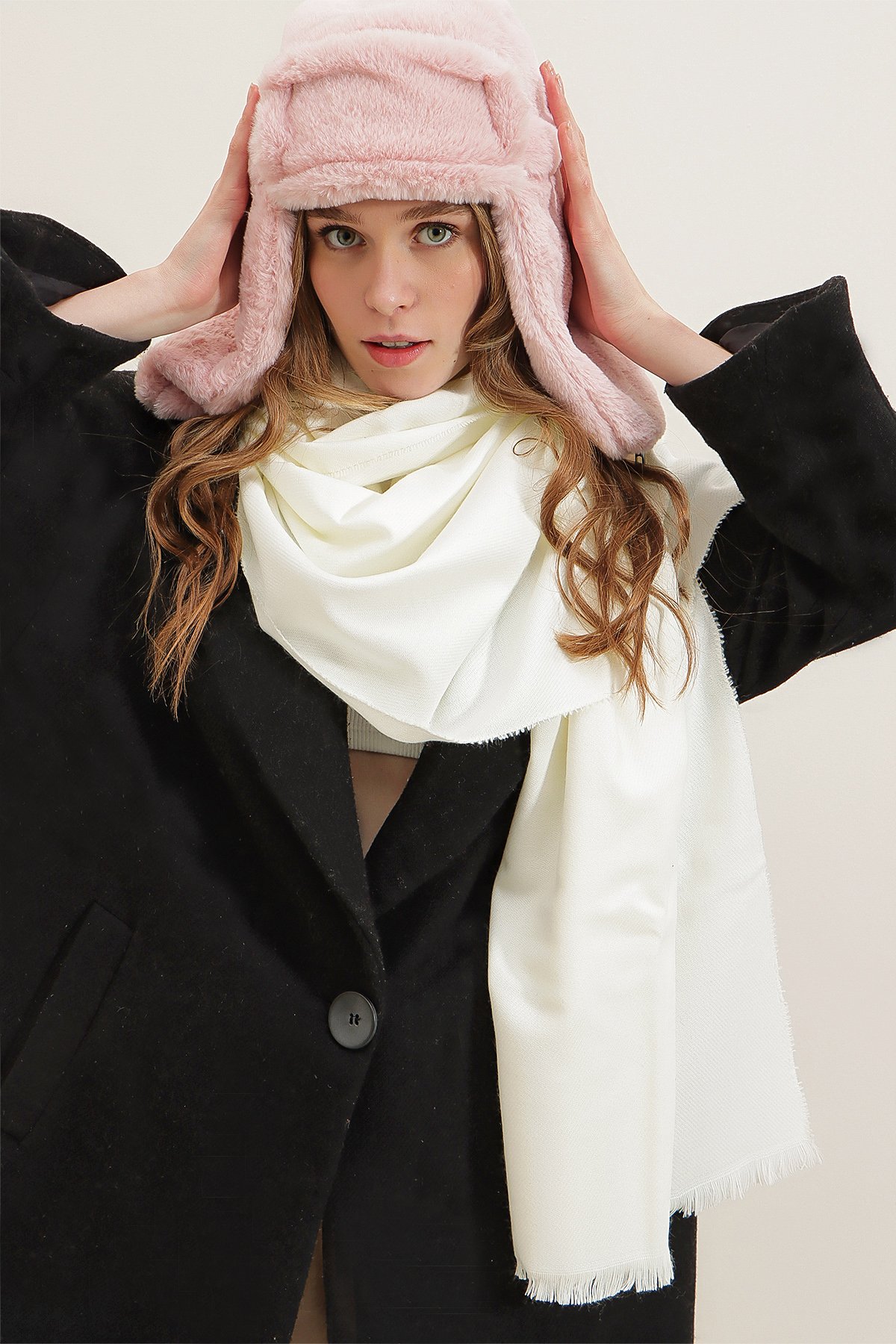 Kadın Ekru İnce Şal ALC-A2468