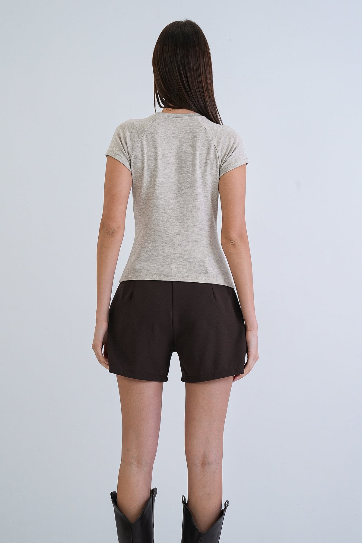 Kadın Bej Bisiklet Yaka Reglan Kol Likralı Örme Bluz Alc-X15388