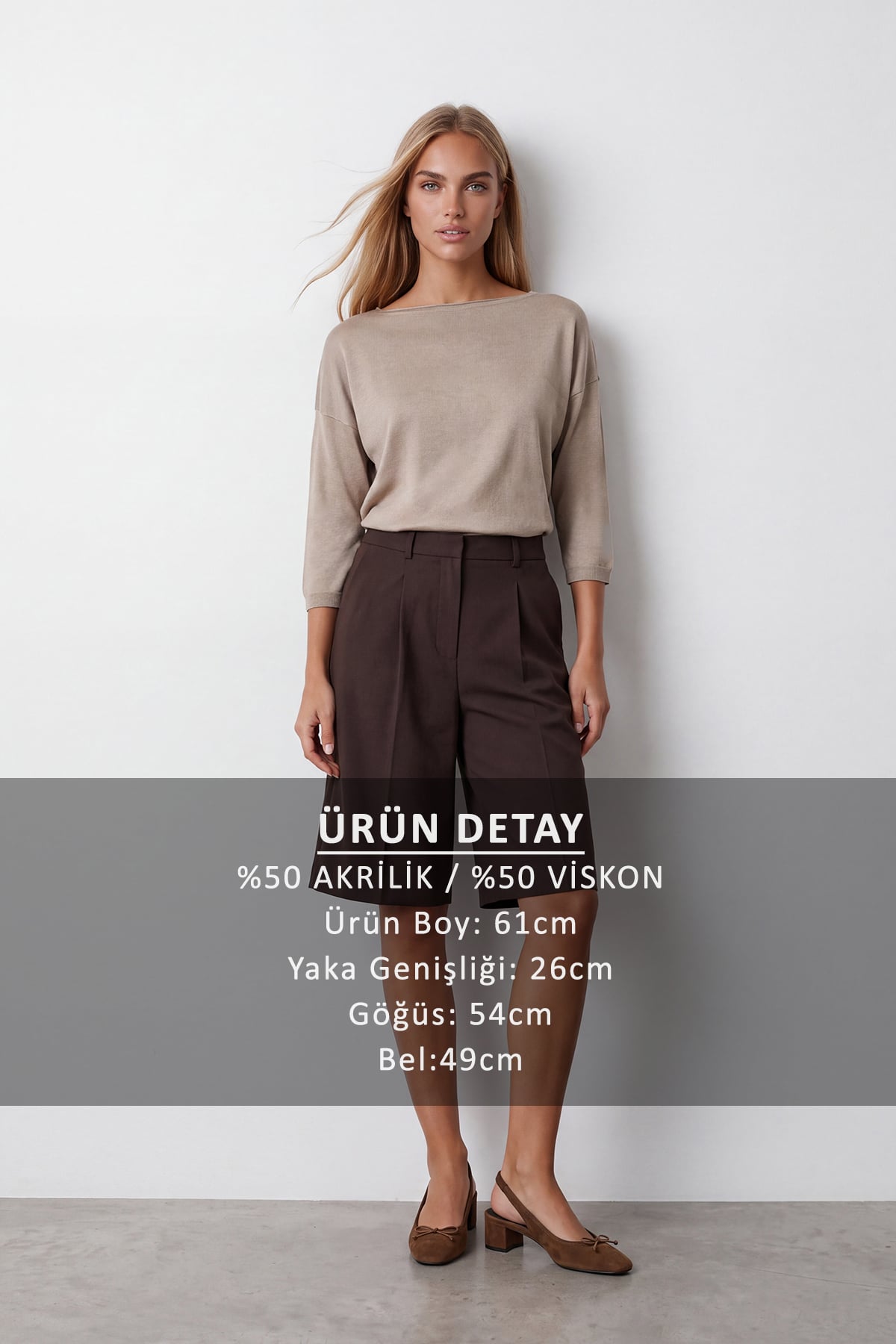 Kadın Bej Bisiklet Yaka Yarım Kol Triko Bluz Alc-X15655