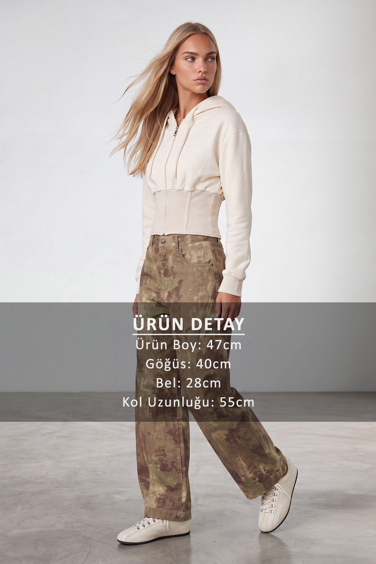 Kadın Bej Korseli Kapişonlu Sweatshırt Alc-X15622