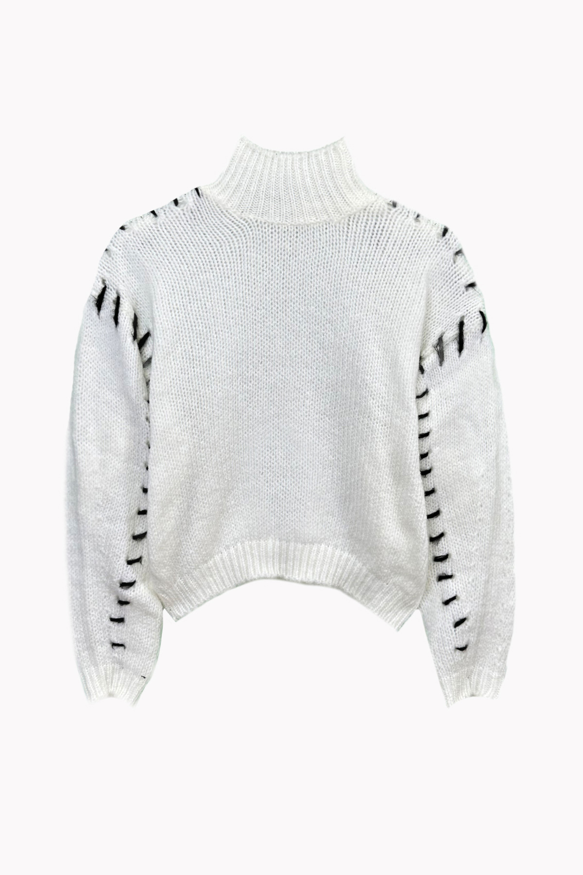 Kadın BEYAZ Bloklu Triko Kazak PRM1172