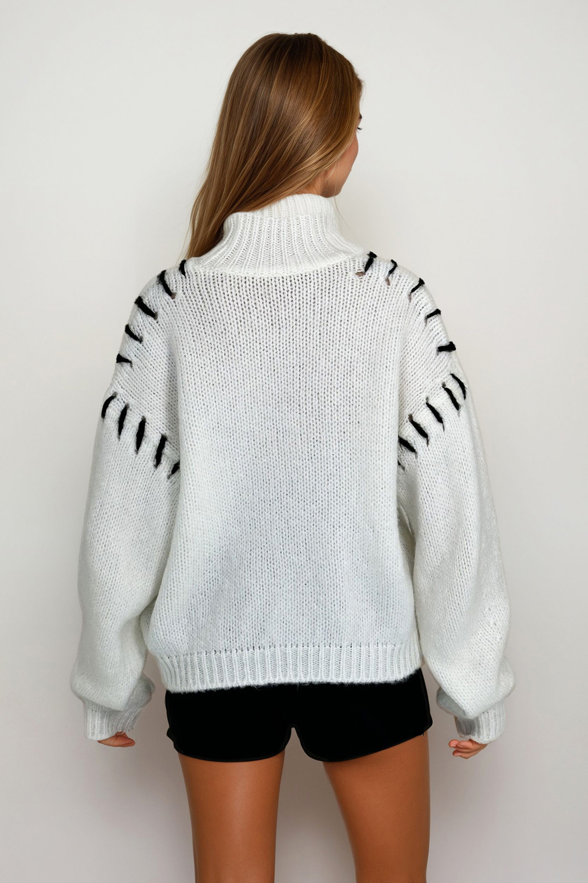 Kadın BEYAZ Bloklu Triko Kazak PRM1172