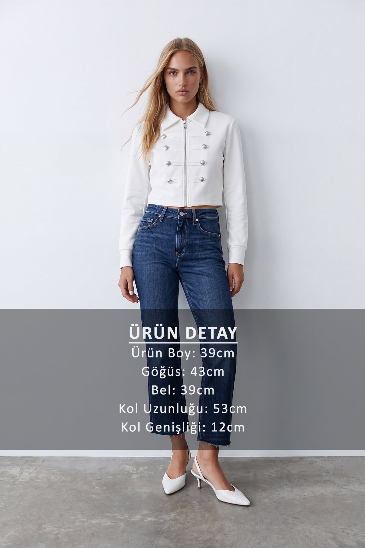 Kadın Beyaz Düğme Detaylı Blazer Ceket Alc-X15660