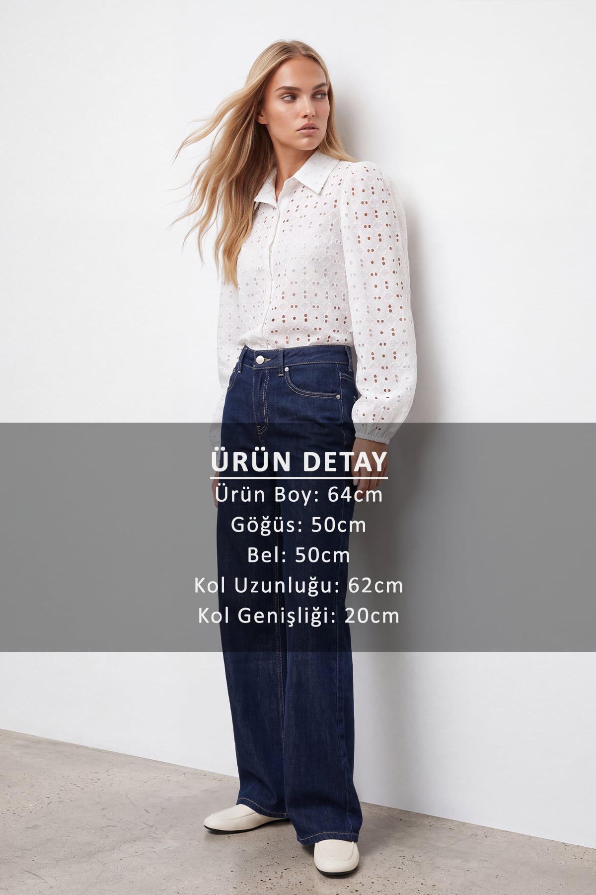 Kadın Beyaz Güpür Dokuma Premıum Gömlek ALC-X4366