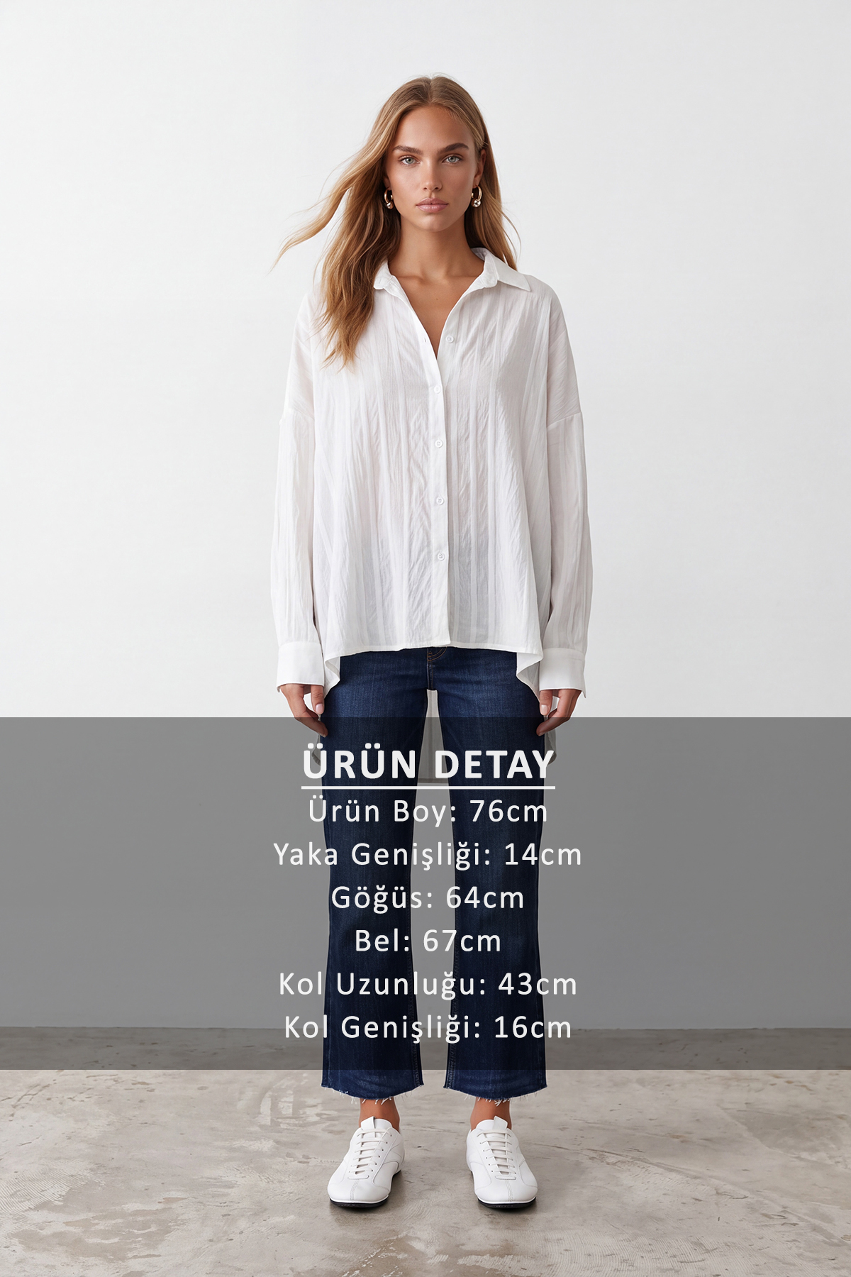 Kadın Beyaz Jakarlı Oversize Dokuma Gömlek Alc-X15629