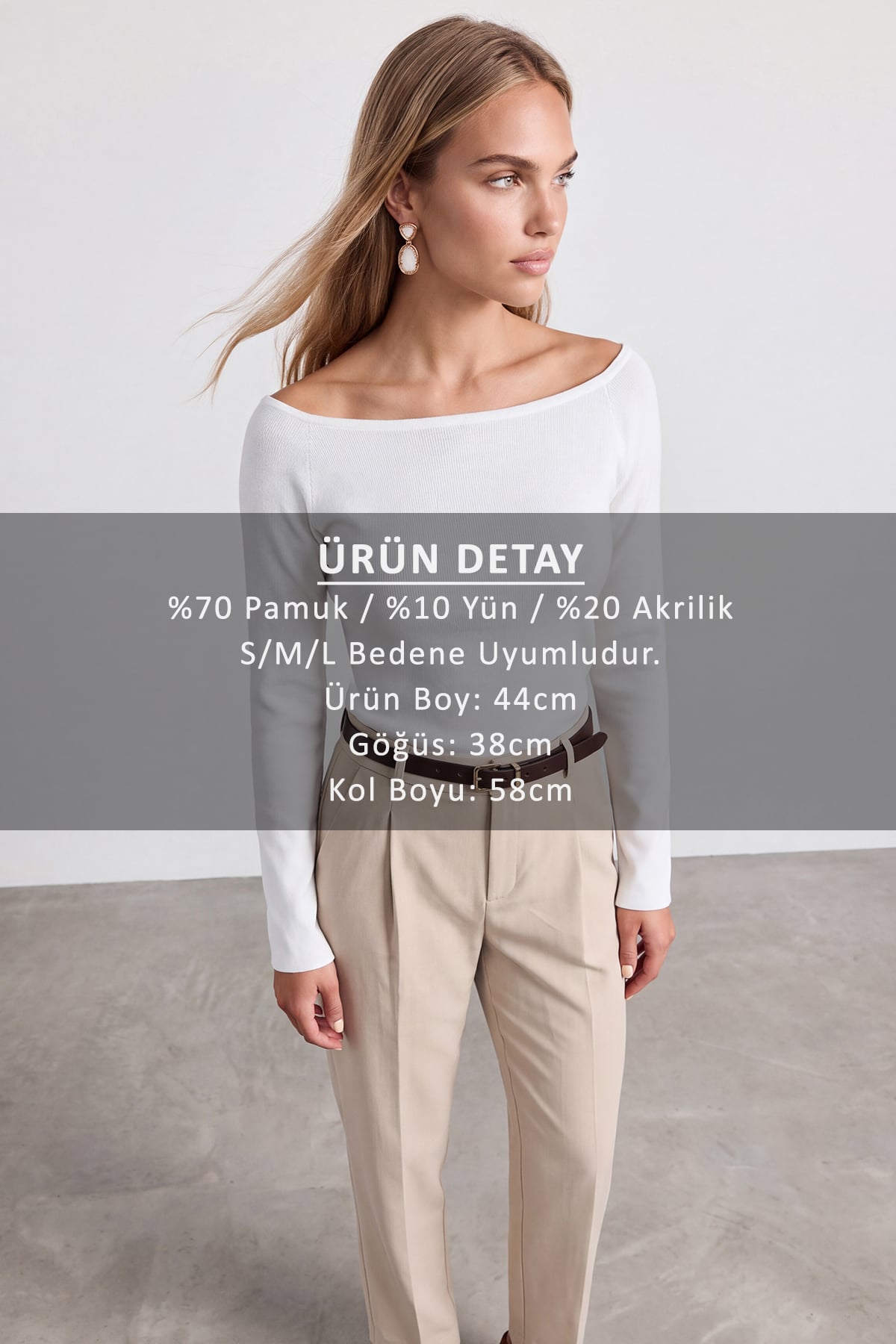Kadın Beyaz Kayık Yaka  Crospan  Yün Karışımlı Triko Bluz Alc-X15766