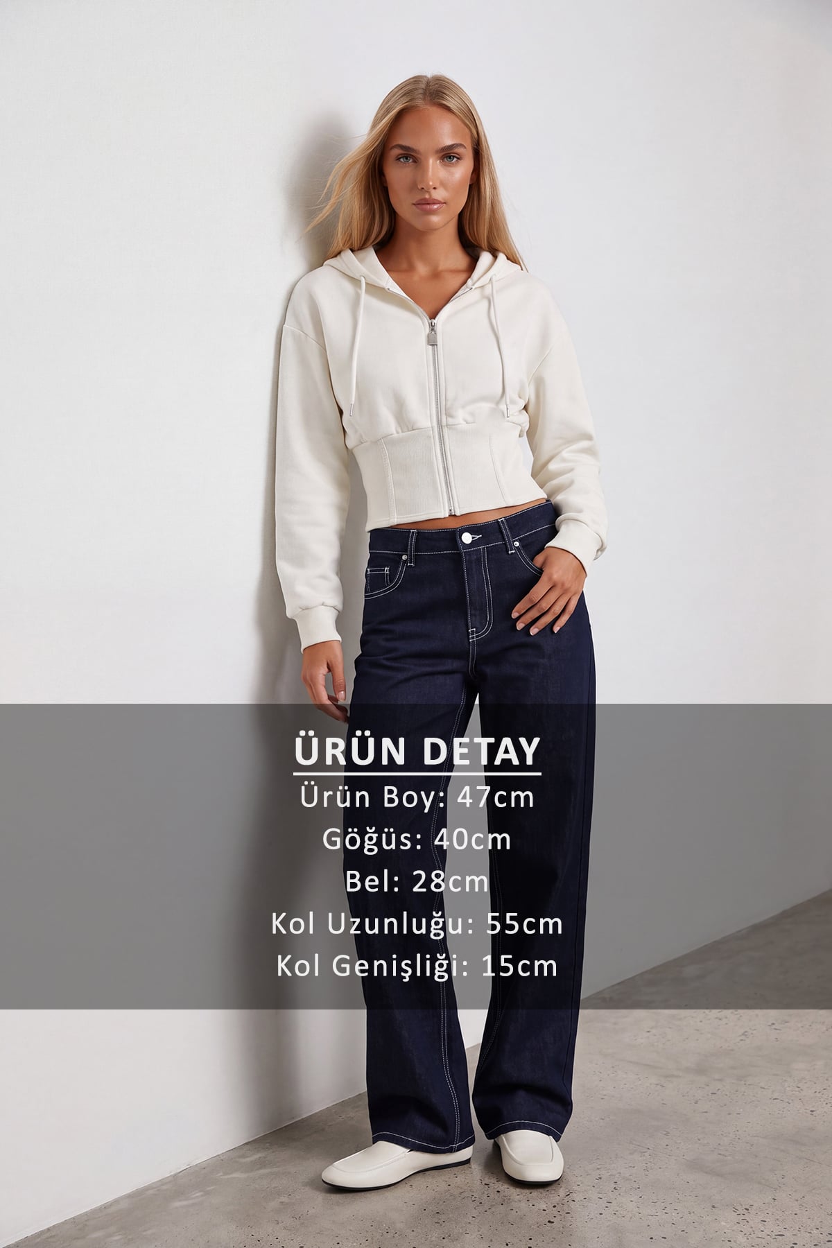 Kadın Beyaz Korseli Kapişonlu Sweatshırt Alc-X15622