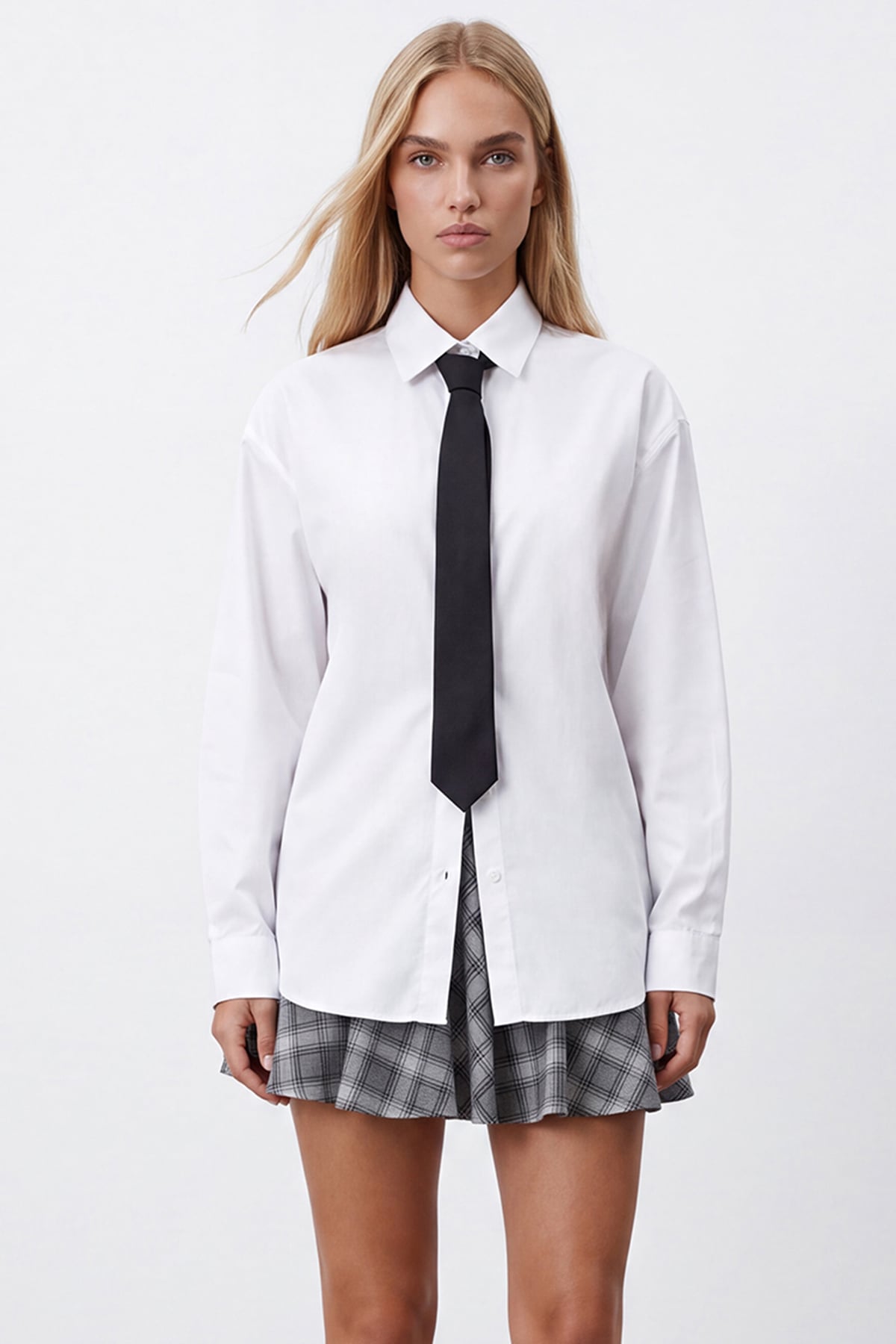 Kadın Beyaz Kravatlı Poplin  Gömlek Alc-X15775