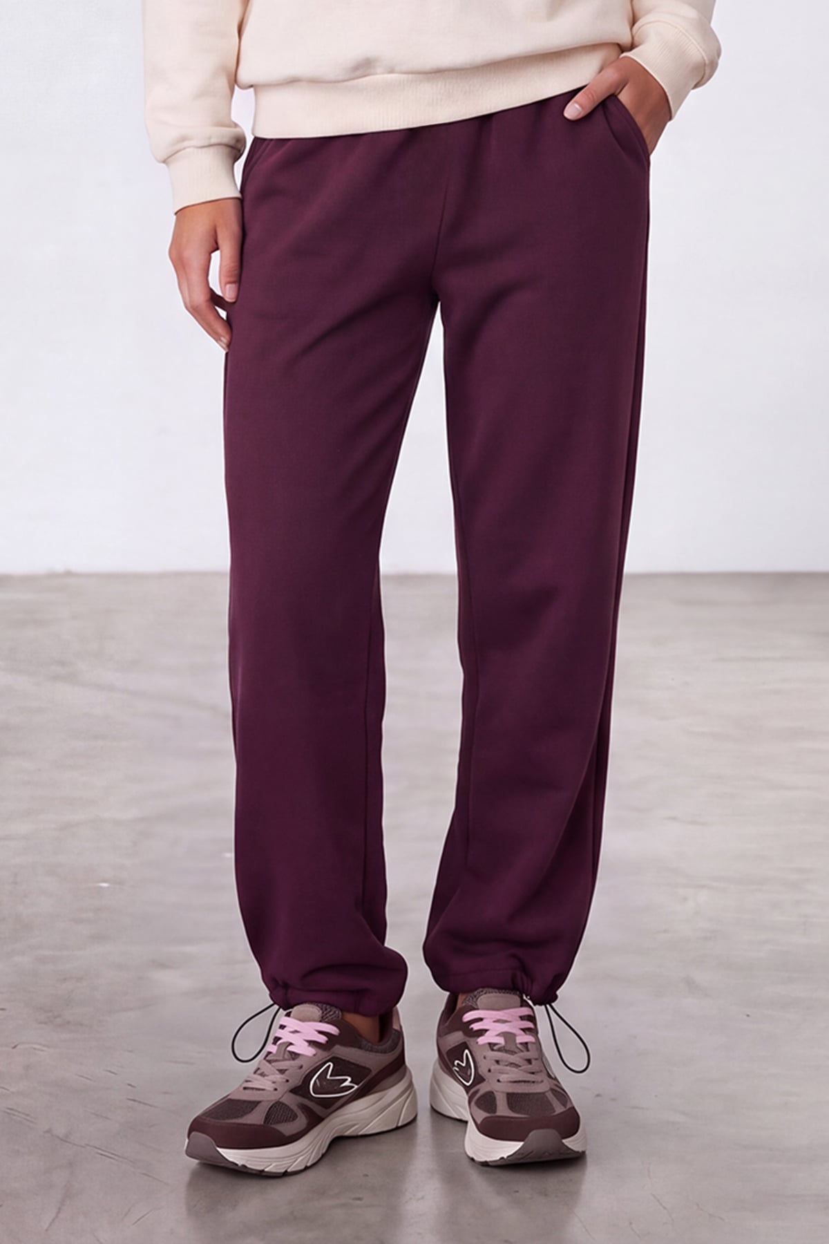 Kadın Bordo Beli Lastikli Üç İplik Eşofman Altı Alc-X15944