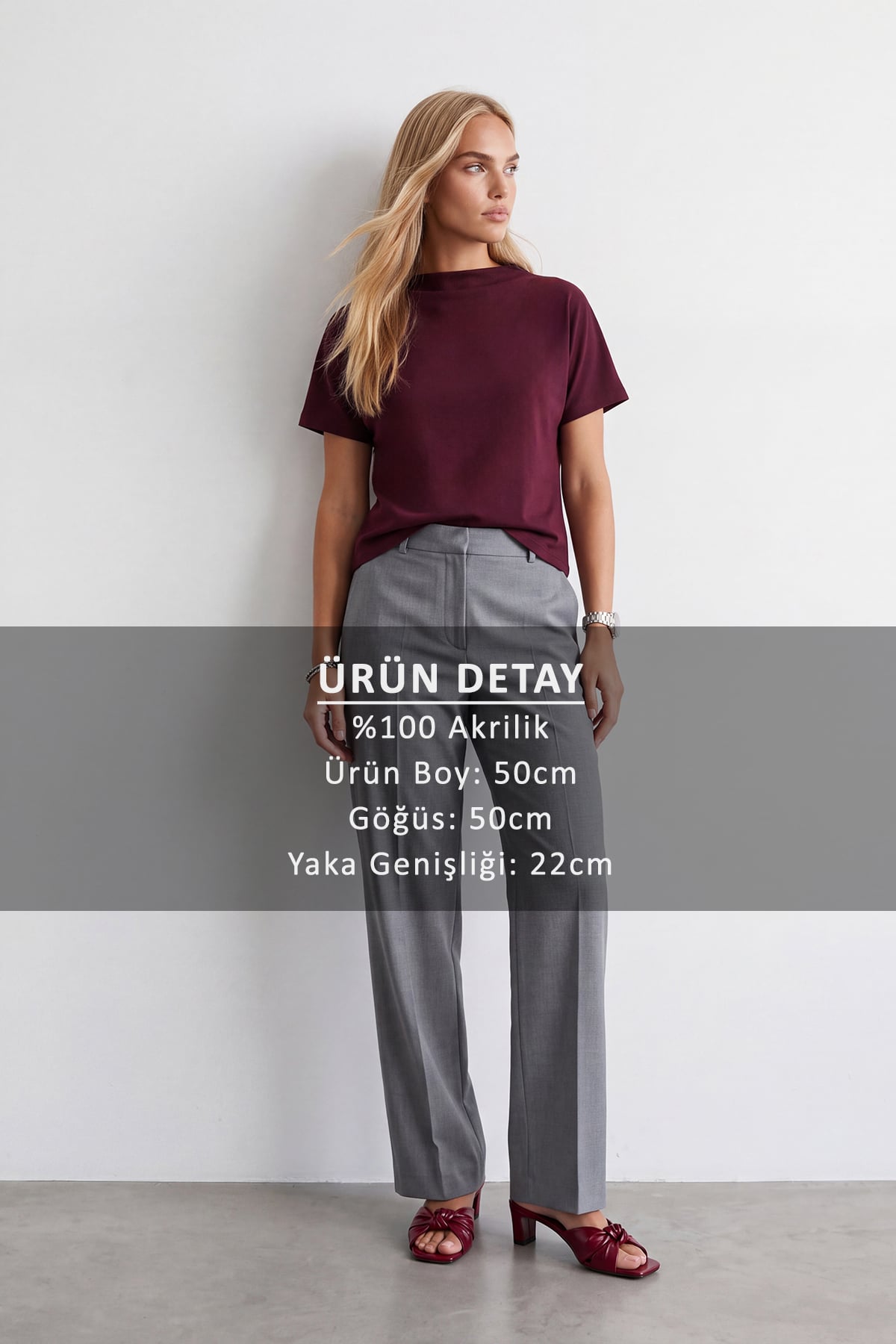 Kadın Bordo Dik Yaka Yarım Kol Triko Bluz Alc-X14628