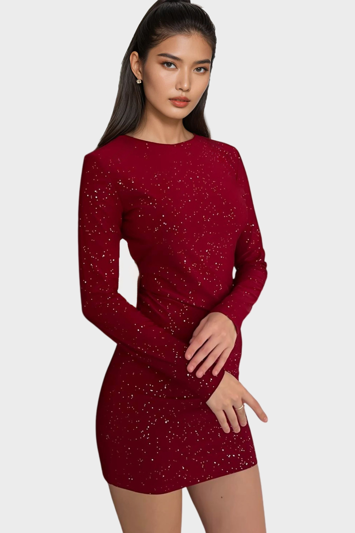 Kadın Bordo Sırt Dekolteli Simli Mini Elbise Alc-X14830