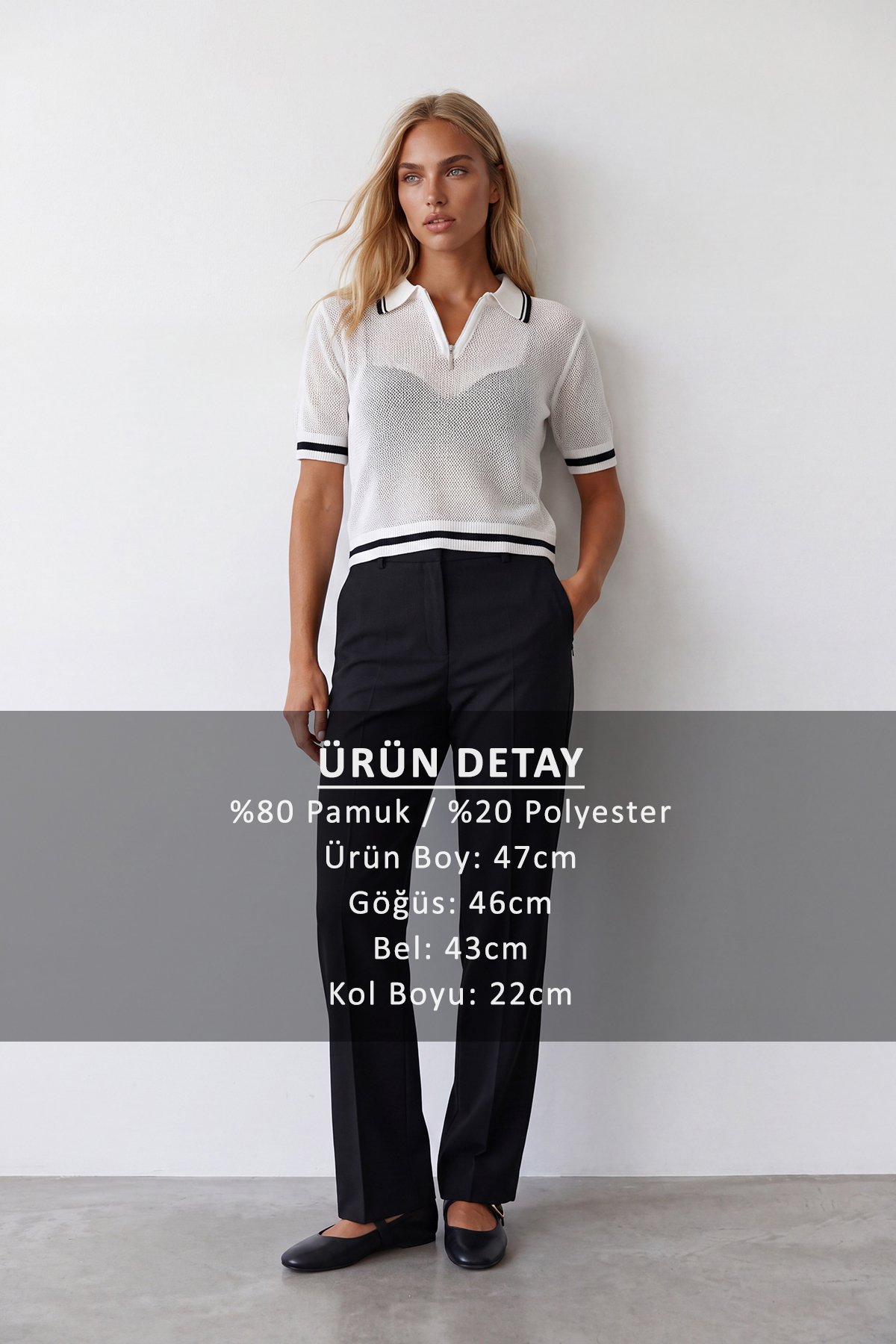 Kadın Ekru Polo Yaka Fermuarlı Transparan Bluz Alc-X15613