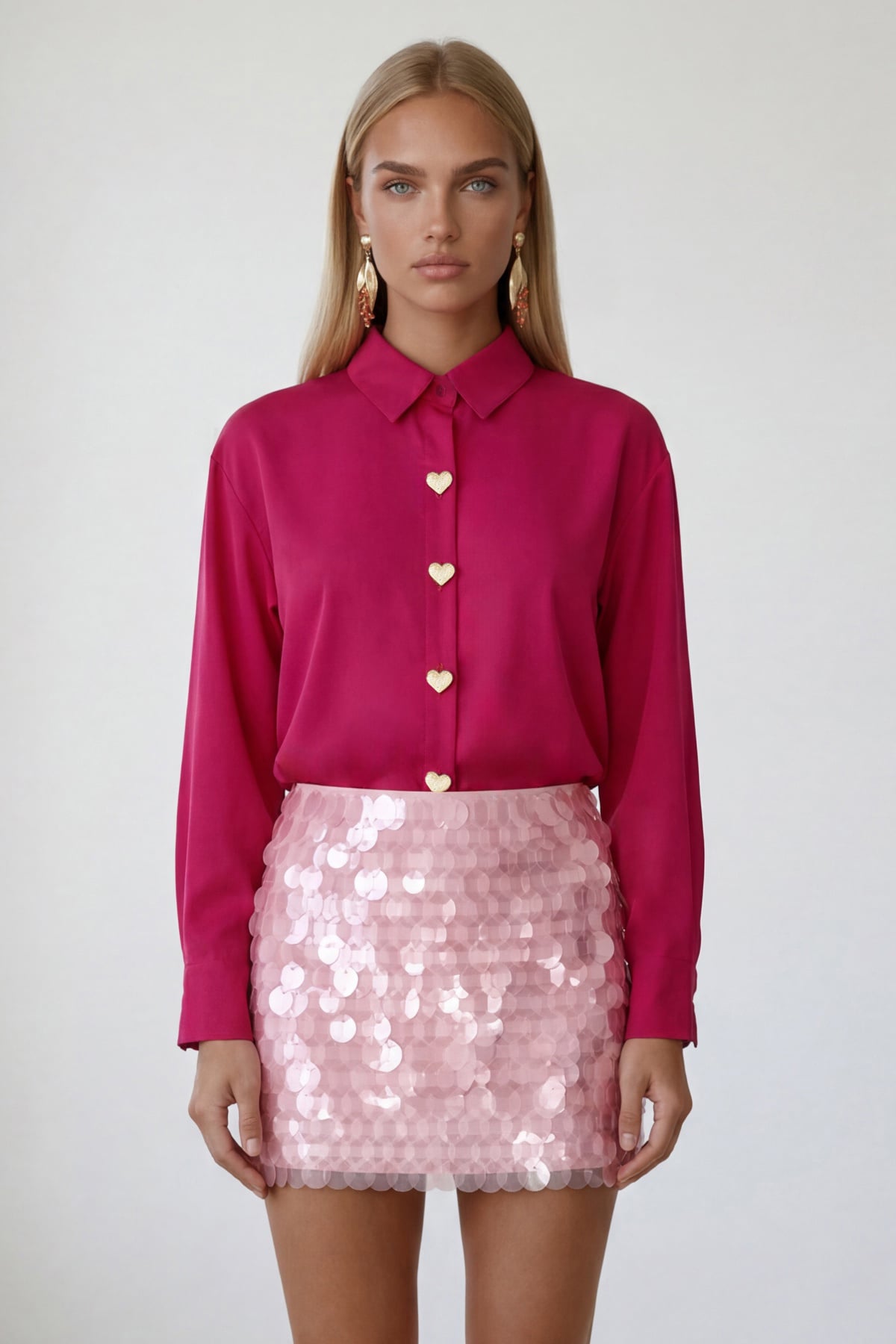 Kadın Fuşya Kalp Düğmeli Oversize Poplin Gömlek Alc-X13935