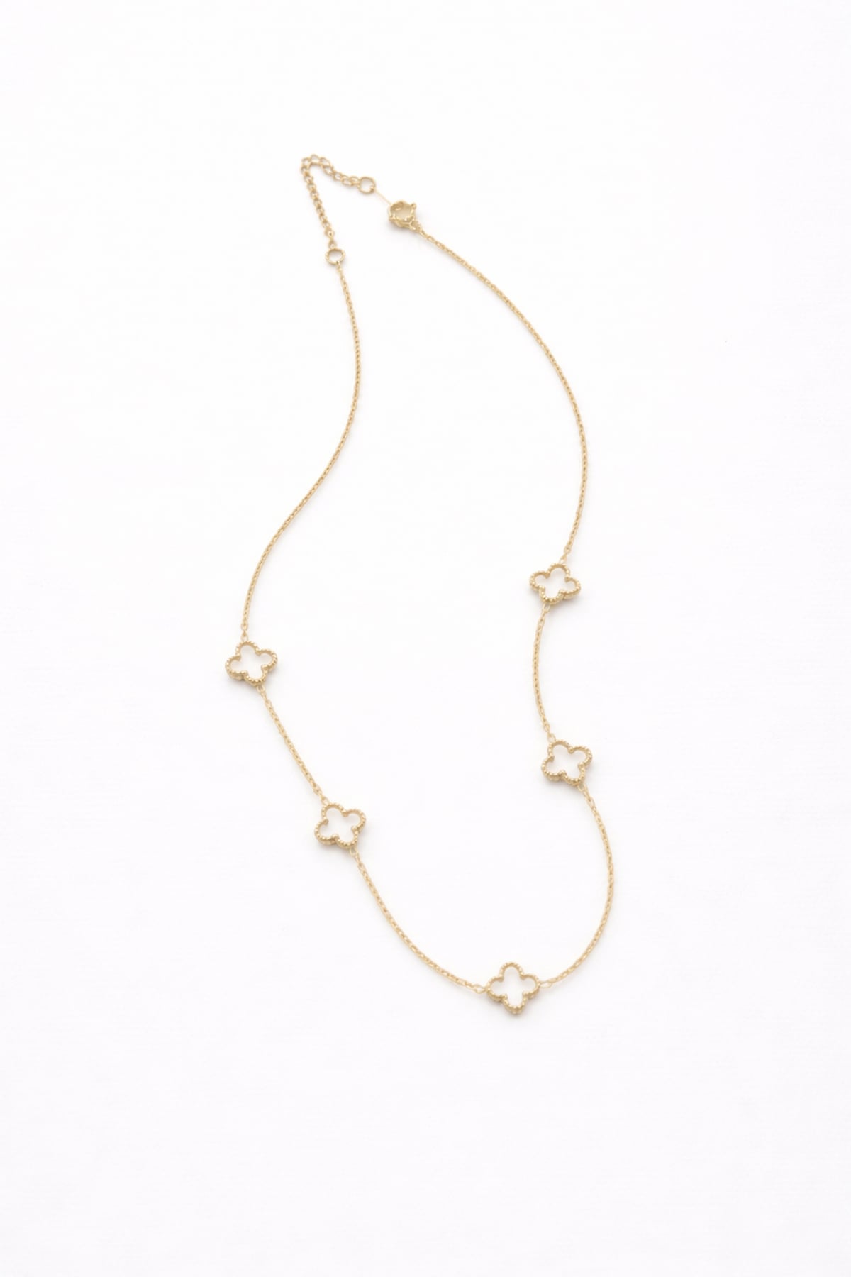 Kadın Gold Çelik Sedef Taşlı Mini Yonca Kolye Alc-X15349