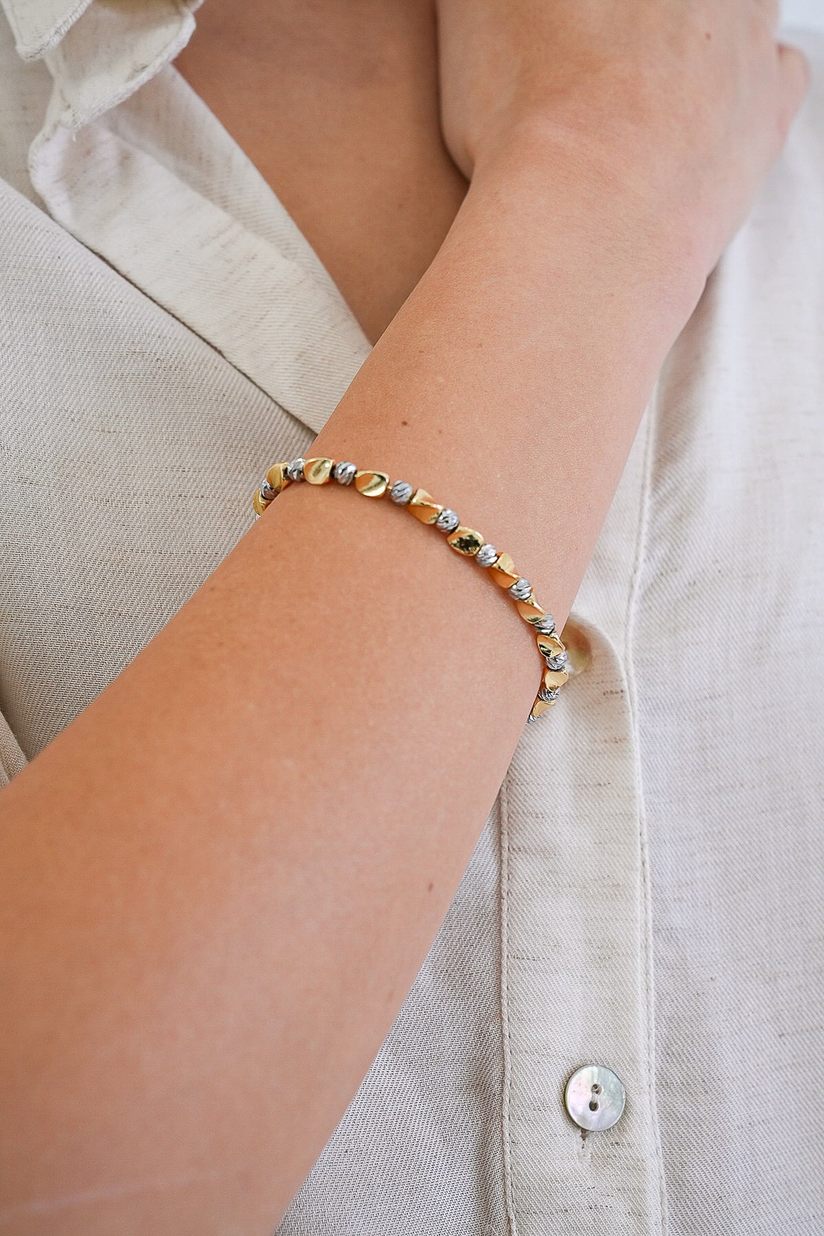 Kadın Gold-Silver Çelik Dorika Tasarım Zincir Bileklik Alc-X15356