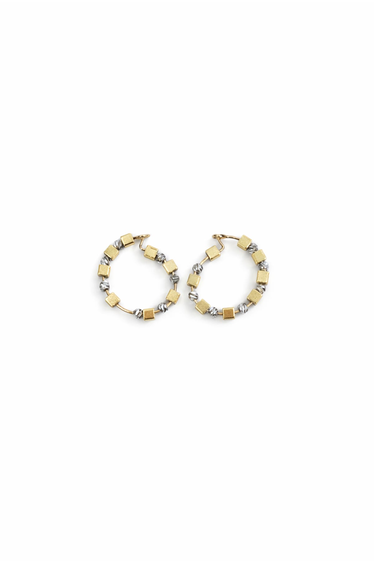 Kadın Gold-Silver Kombine Dorika Ve Küp Taşlı Çelik Halka Küpe Alc-X15353