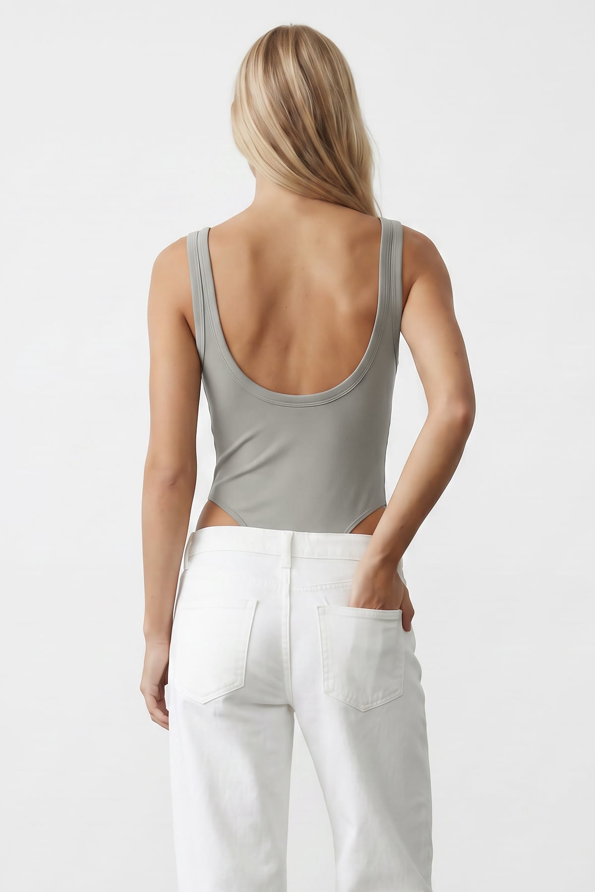 Kadın Gri U Yaka Stretch Çıtçıtlı Body Alc-X15537