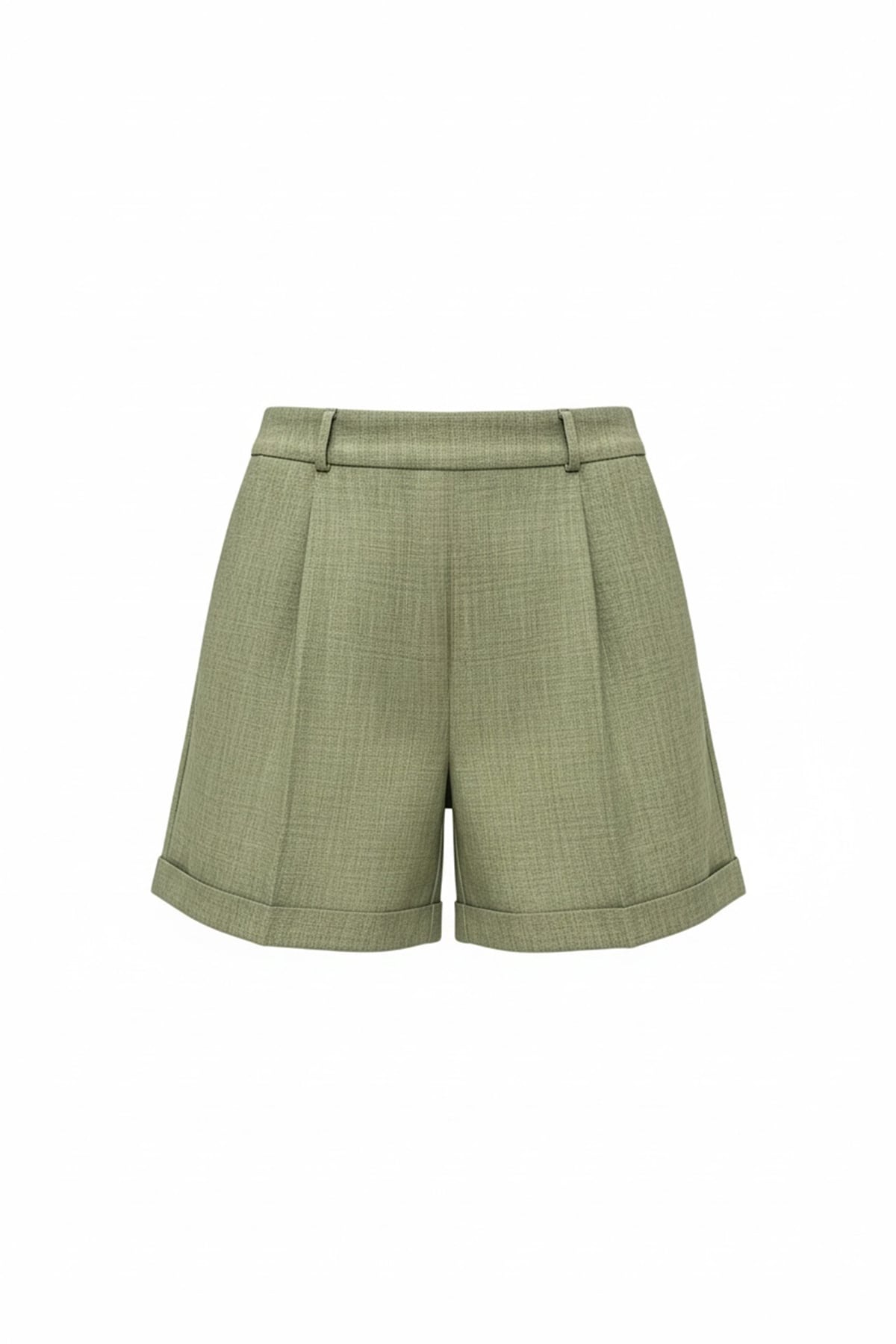 Kadın Haki Çift Cepli Duble Paça Gizli Fermuarlı Keten Şort Alc-X13767