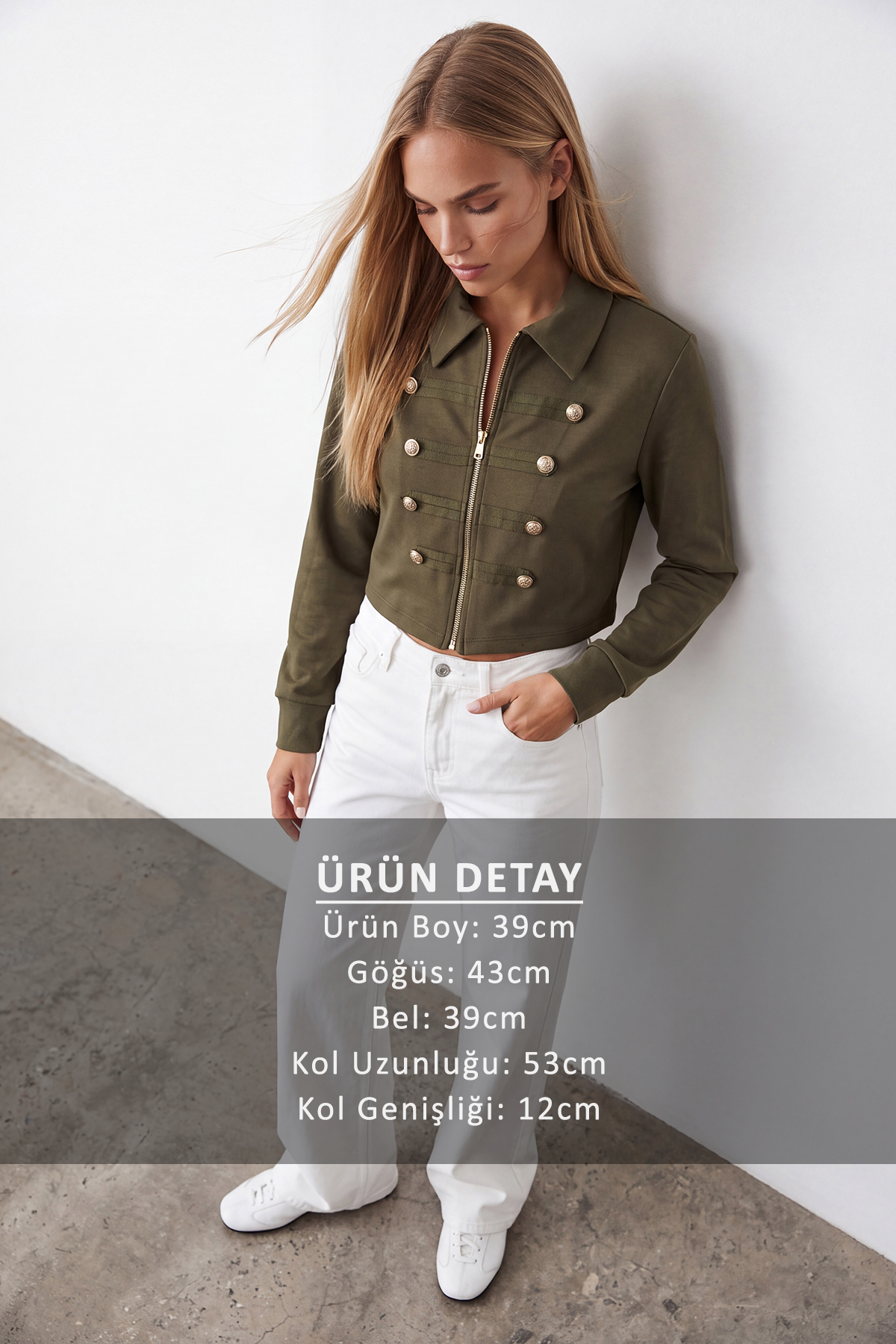 Kadın Haki Düğme Detaylı Blazer Ceket Alc-X15660