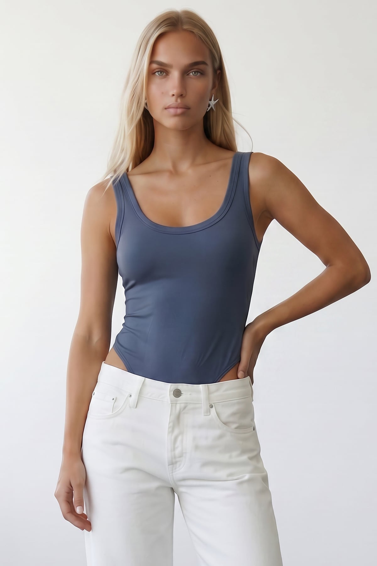 Kadın İndigo U Yaka Stretch Çıtçıtlı Body Alc-X15537