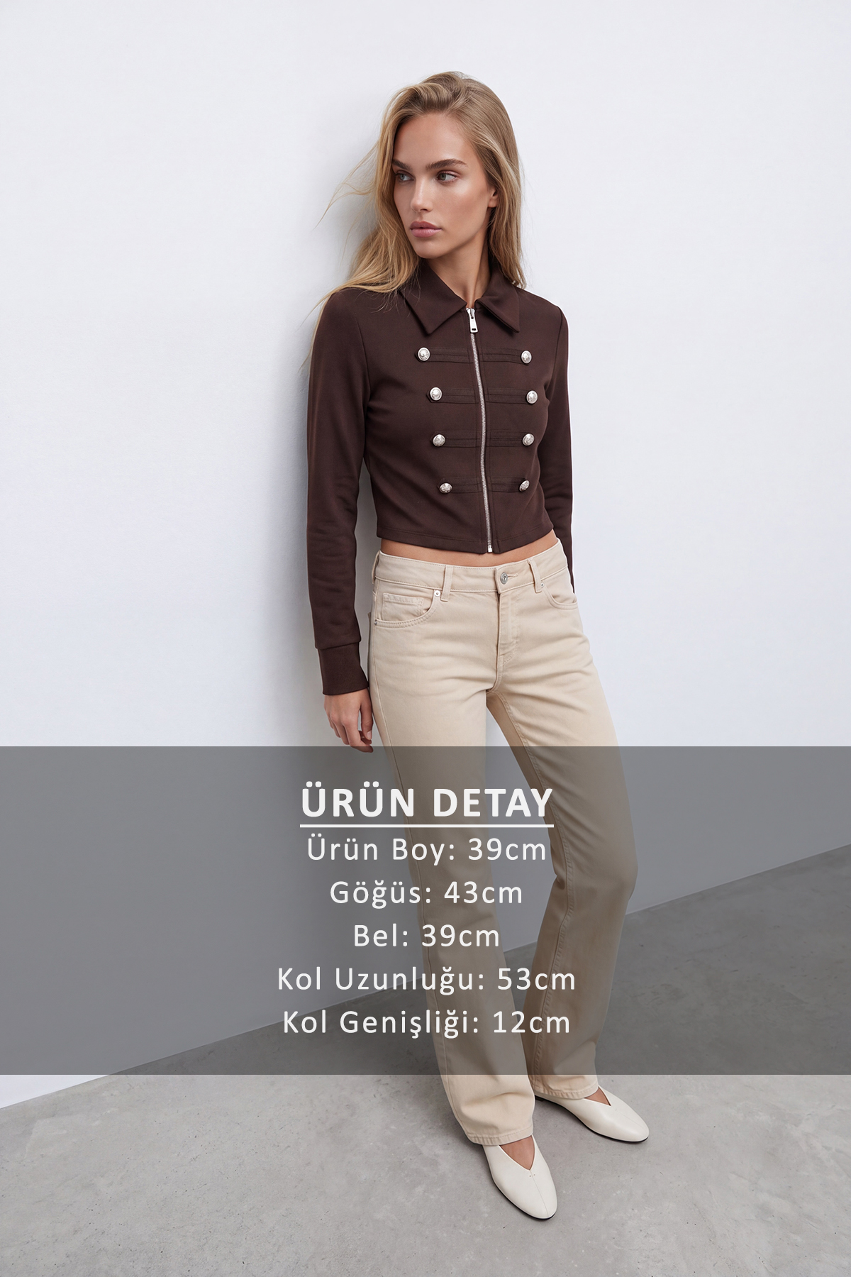 Kadın Kahve Düğme Detaylı Blazer Ceket Alc-X15660