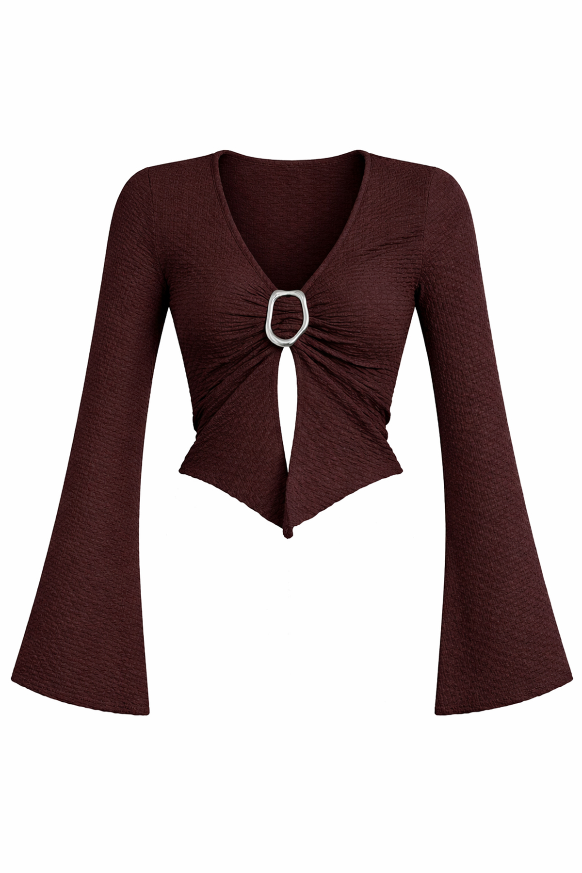 Kadın Kahverengi Aksesuar Detaylı İspanyol Kol Dokulu Bluz Alc-X15246