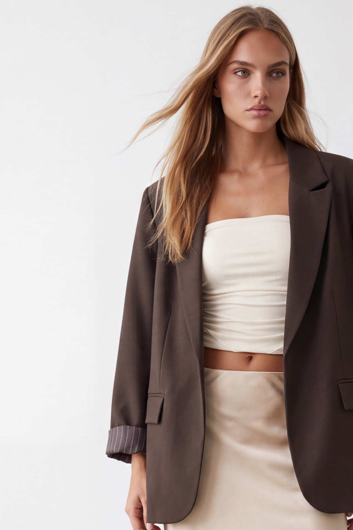 Kadın Kahverengi Desenli Astarlı Blazer Ceket Alc-X15643