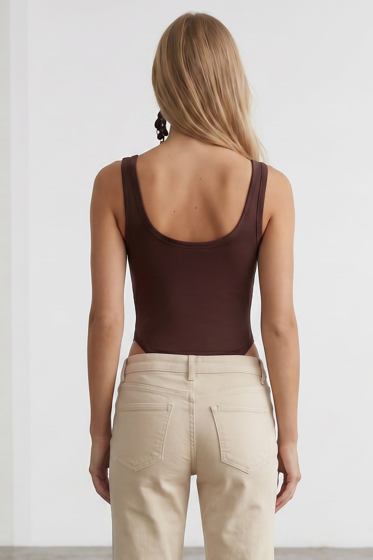 Kadın Kahverengi U Yaka Stretch Çıtçıtlı Body Alc-X15537