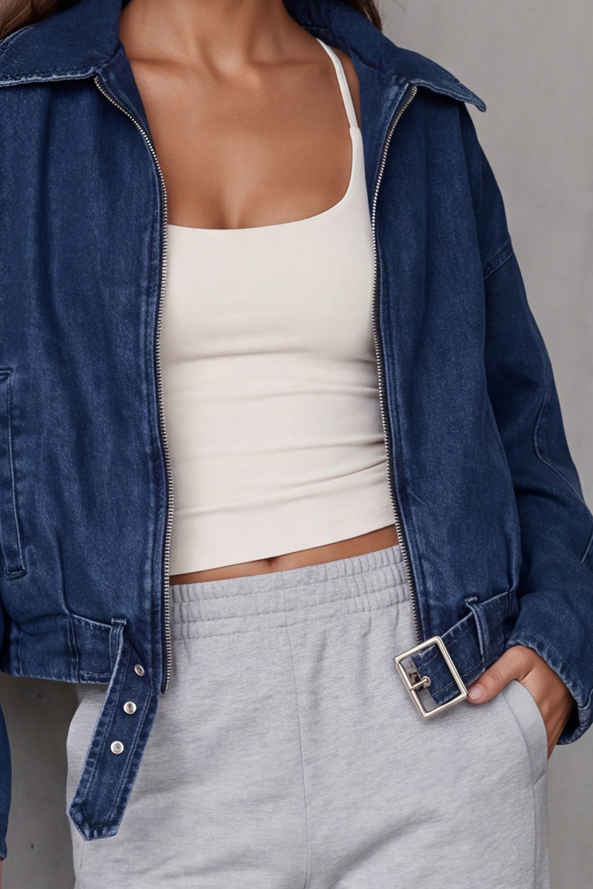 Kadın Koyu Lacivert İçi Astarlı Kemerli Jean Ceket Alc-X15797