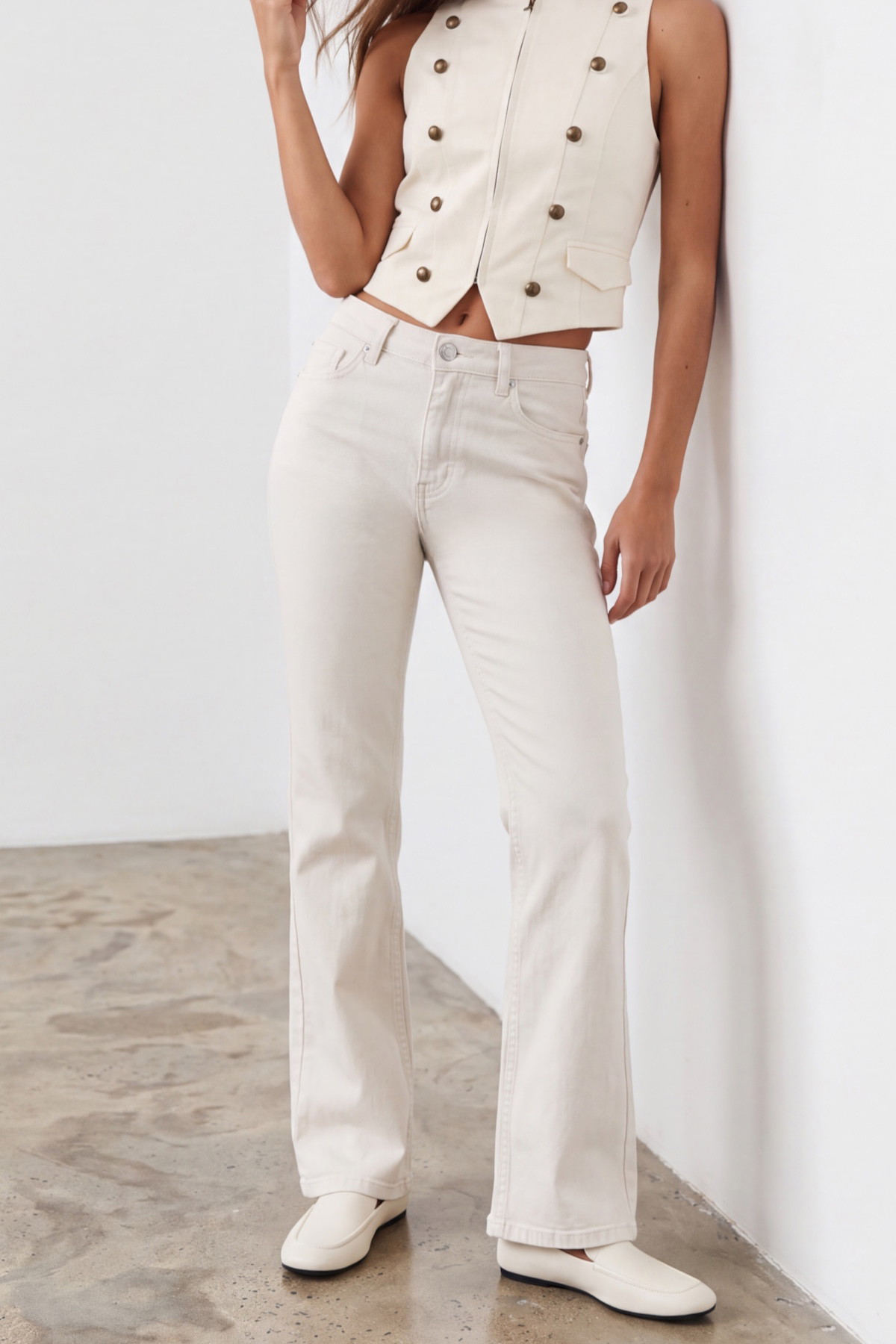 Kadın Krem Yüksek Bel İspanyol Paça Gabardin Pantolon Alc-X15831