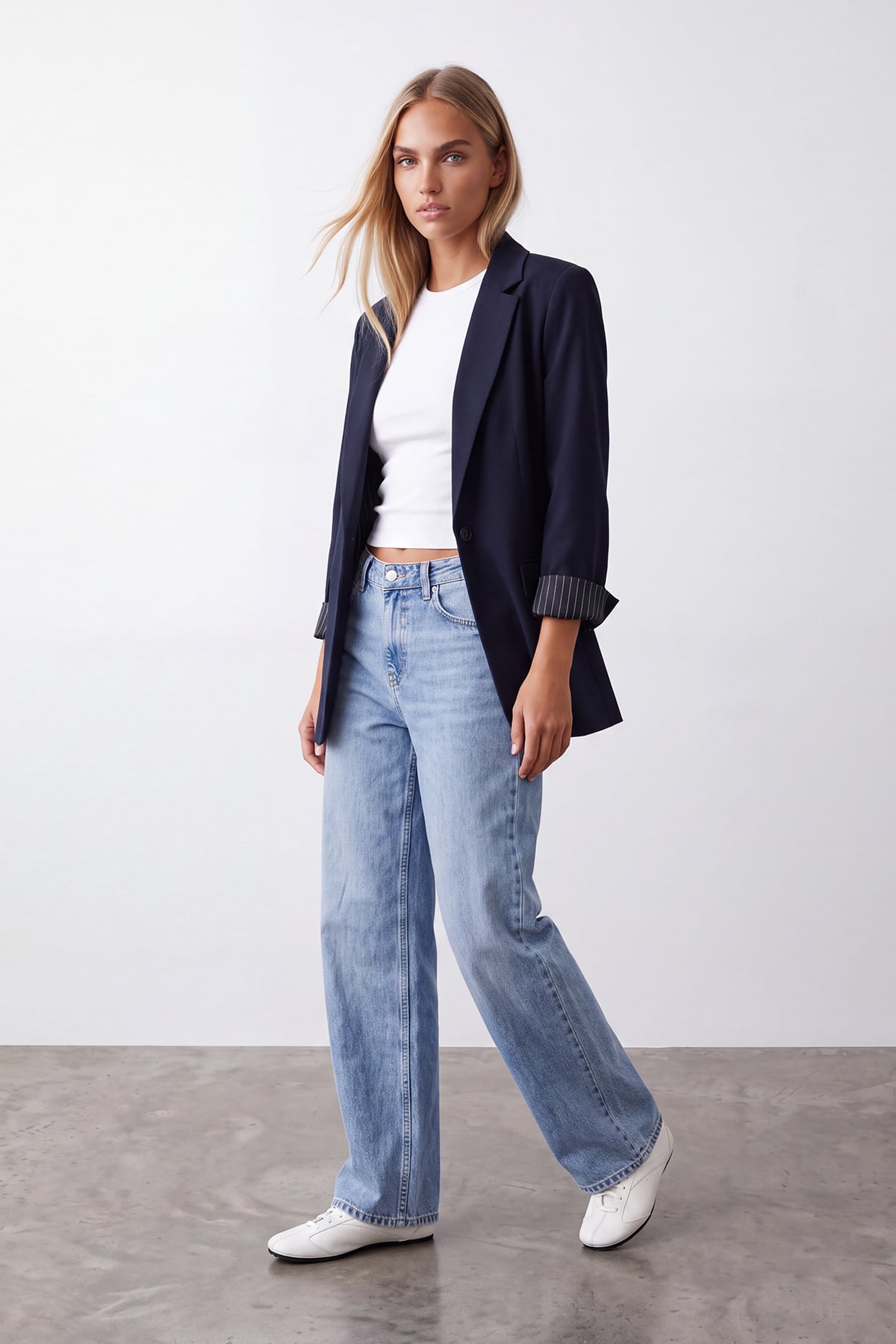 Kadın Lacivert Desenli Astarlı Blazer Ceket Alc-X15643