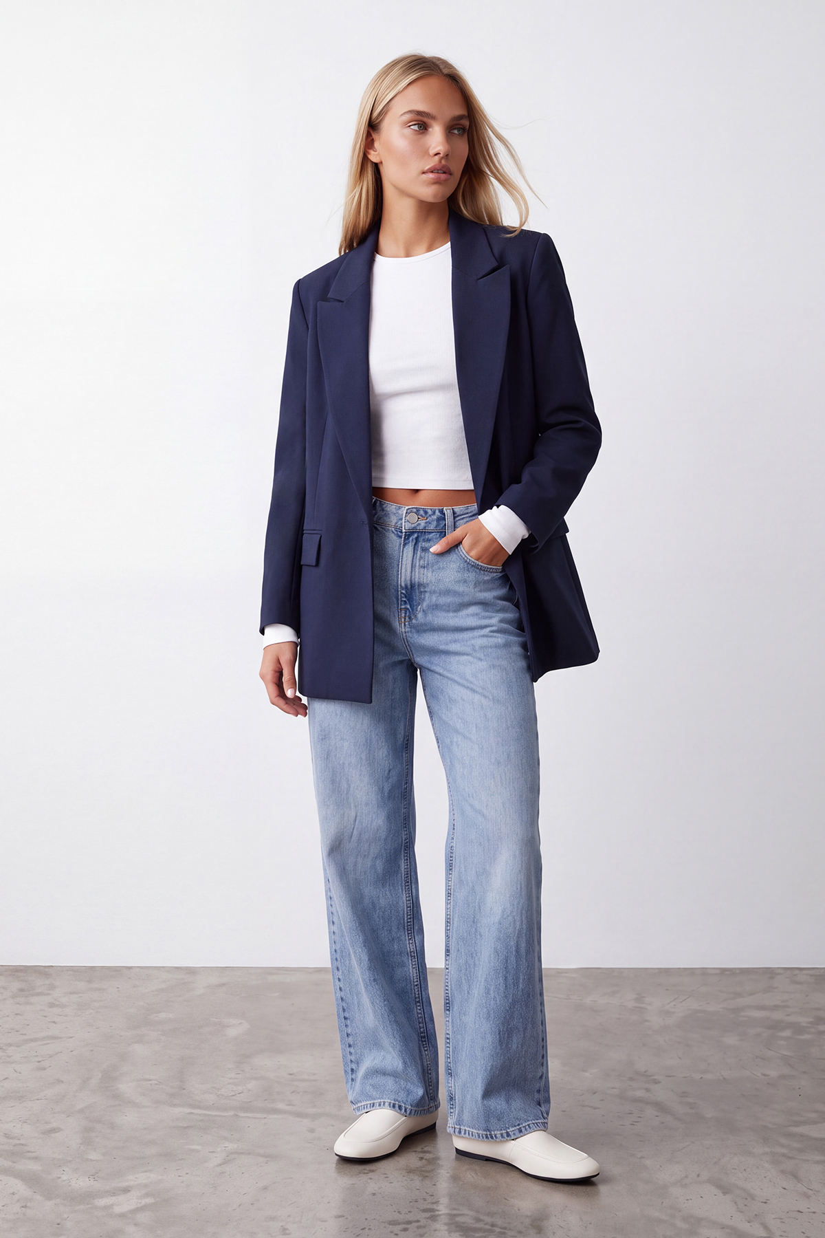 Kadın Lacivert Desenli Astarlı Blazer Ceket Alc-X15643