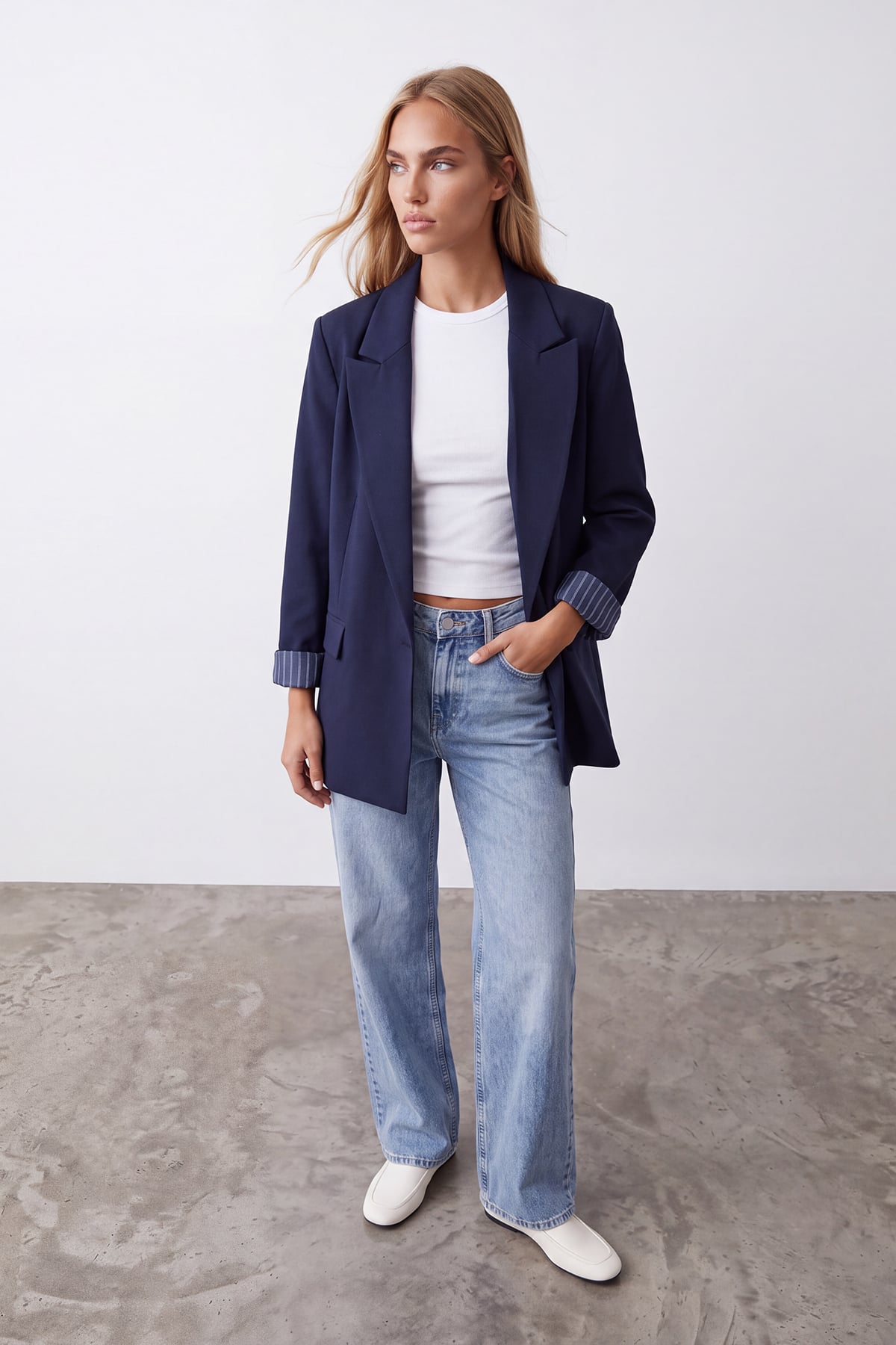 Kadın Lacivert Desenli Astarlı Blazer Ceket Alc-X15643