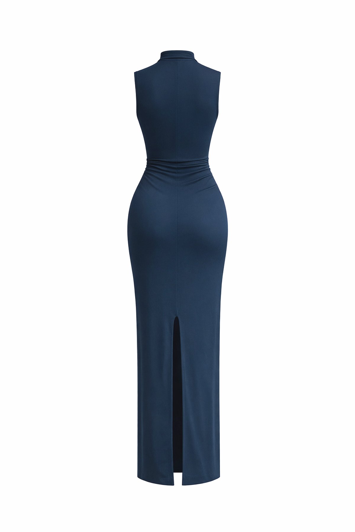 Kadın Lacivert Dik Yaka Drape Detaylı Yırtmaçlı Sandy Elbise Alc-X15244