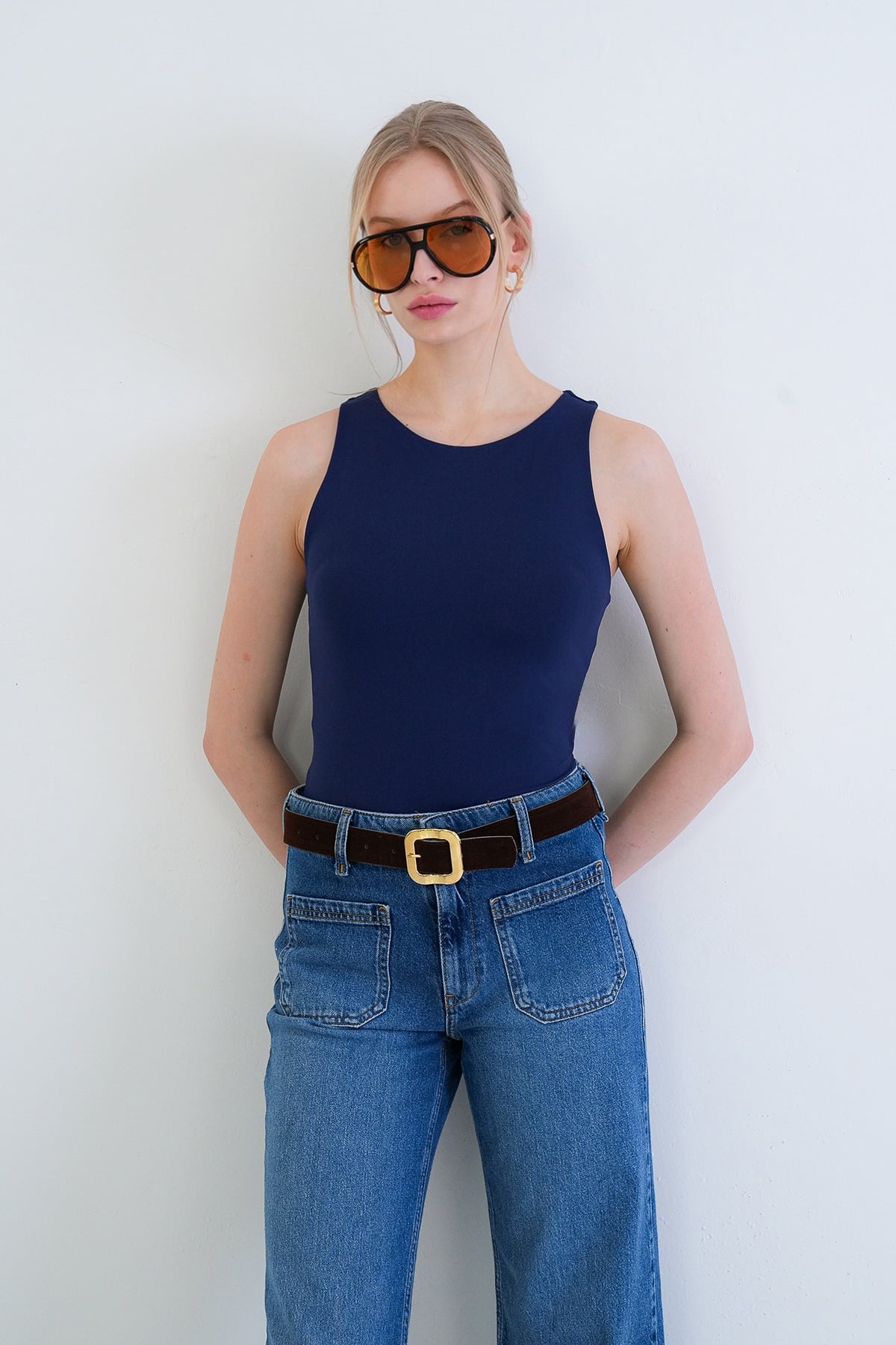 Kadın Lacivert Halter Yaka Slim Fit Sandy Bluz Alc-X13447
