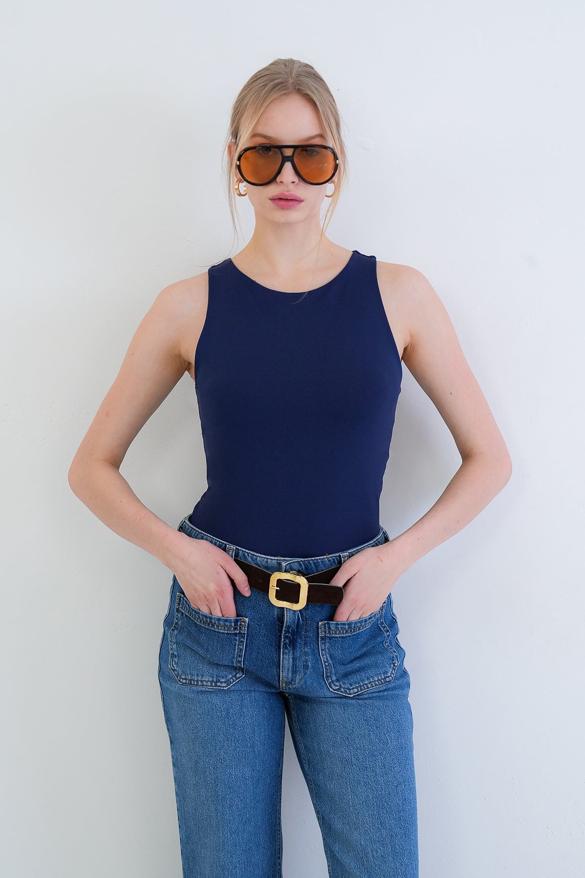 Kadın Lacivert Halter Yaka Slim Fit Sandy Bluz Alc-X13447