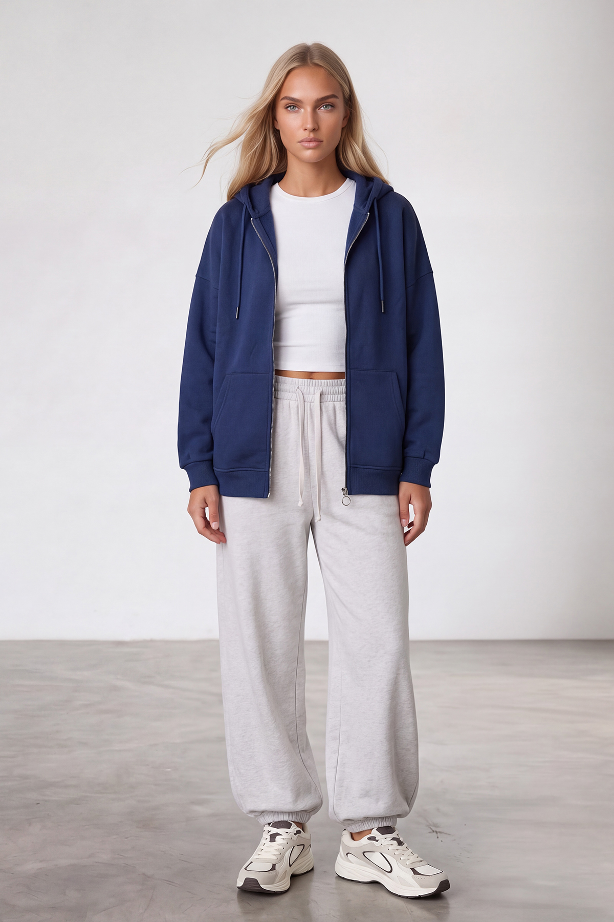 Kadın Lacivert Üç İplik Şardonlu Oversize Sweatshirt Alc-X15945