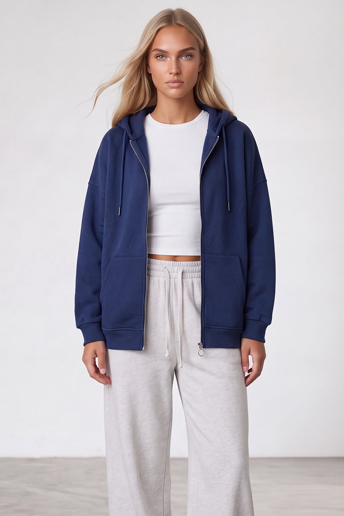 Kadın Lacivert Üç İplik Şardonlu Oversize Sweatshirt Alc-X15945