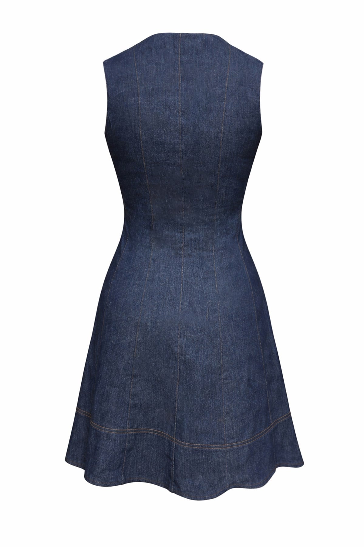 Kadın Lacivert Yırtmaç Yaka Belden Oturtmalı Mini Boy Jean Elbise Alc-X15470