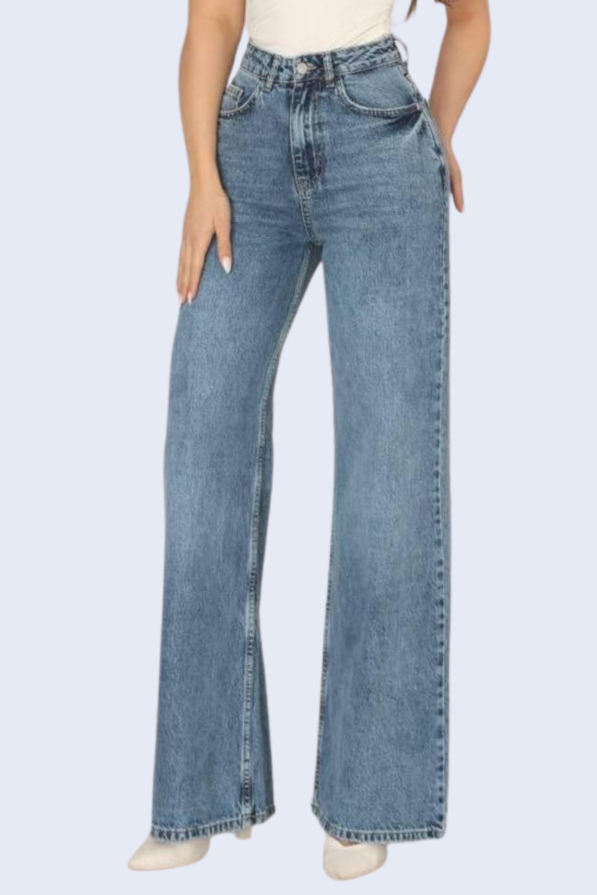 Kadın Mavi 5 Cepli Yüksek Bel Jean Palazzo Pantolon Alc-X15143