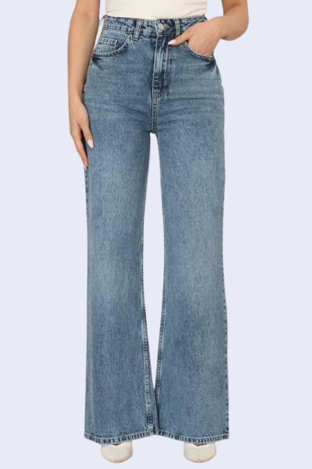 Kadın Mavi 5 Cepli Yüksek Bel Jean Palazzo Pantolon Alc-X15143