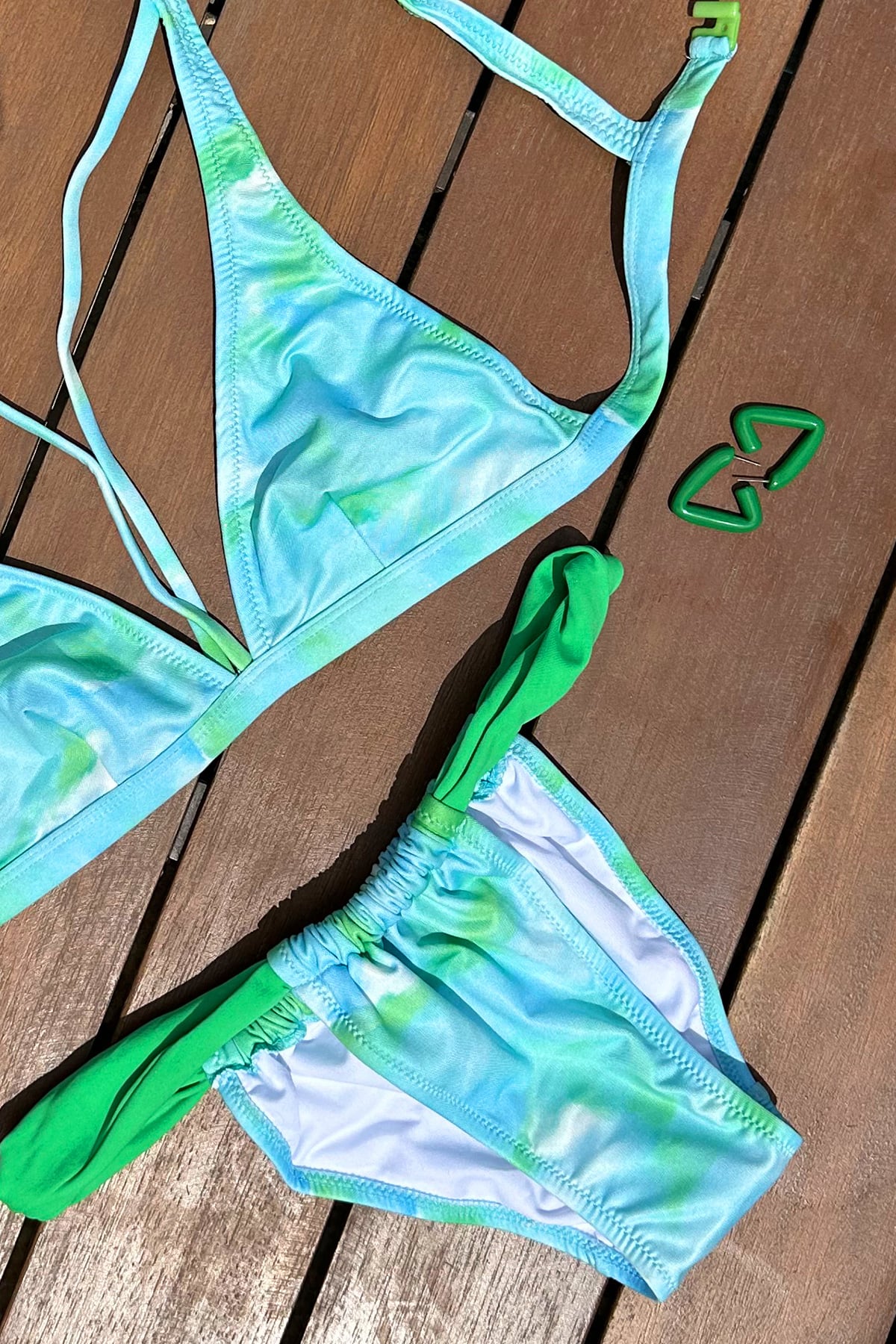 Kadın MAVİ Batik Desenli İp Detaylı Bikini PRM0915
