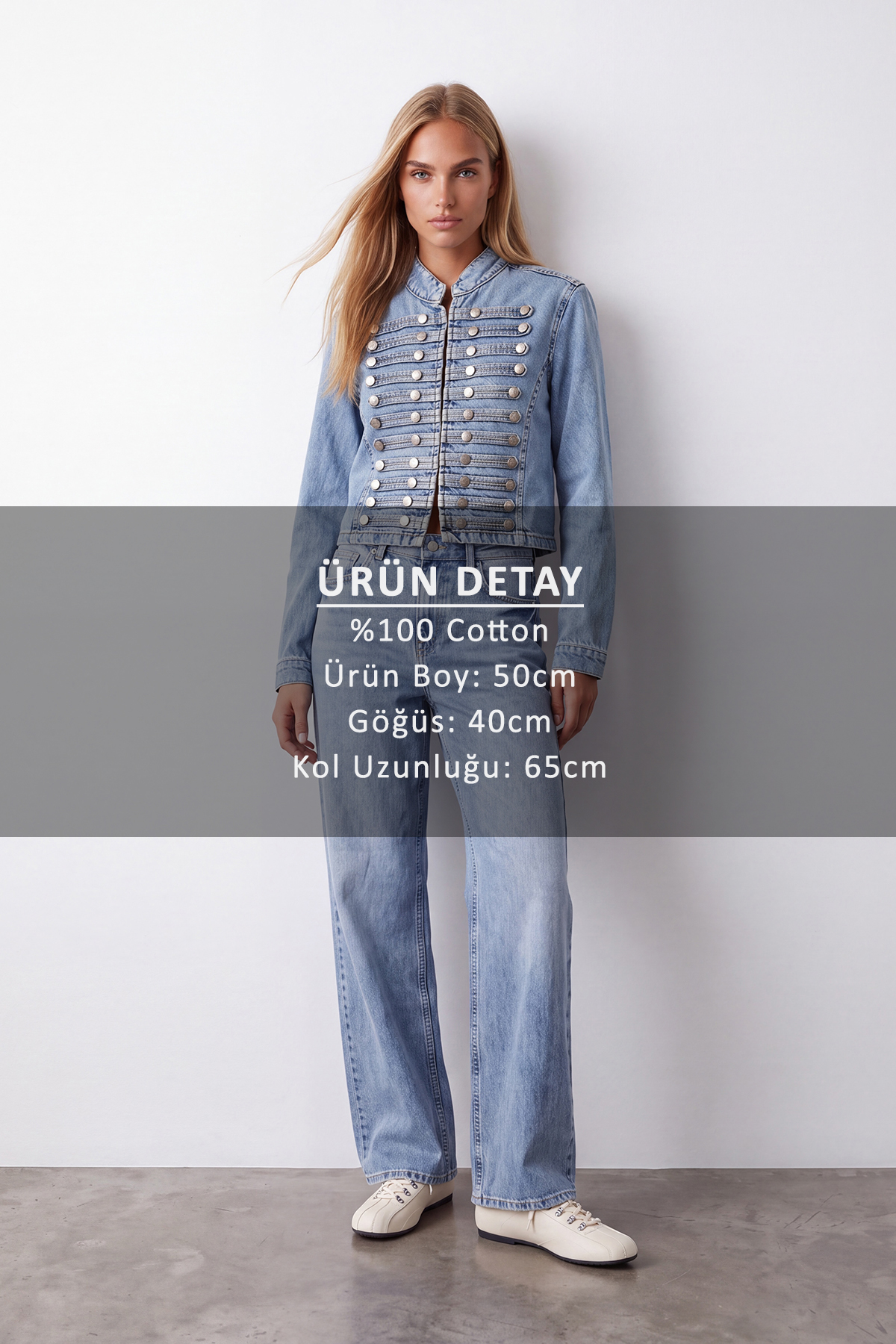 Kadın Mavi Dar Kesim Düğme Detaylı Denim Ceket Alc-X15653