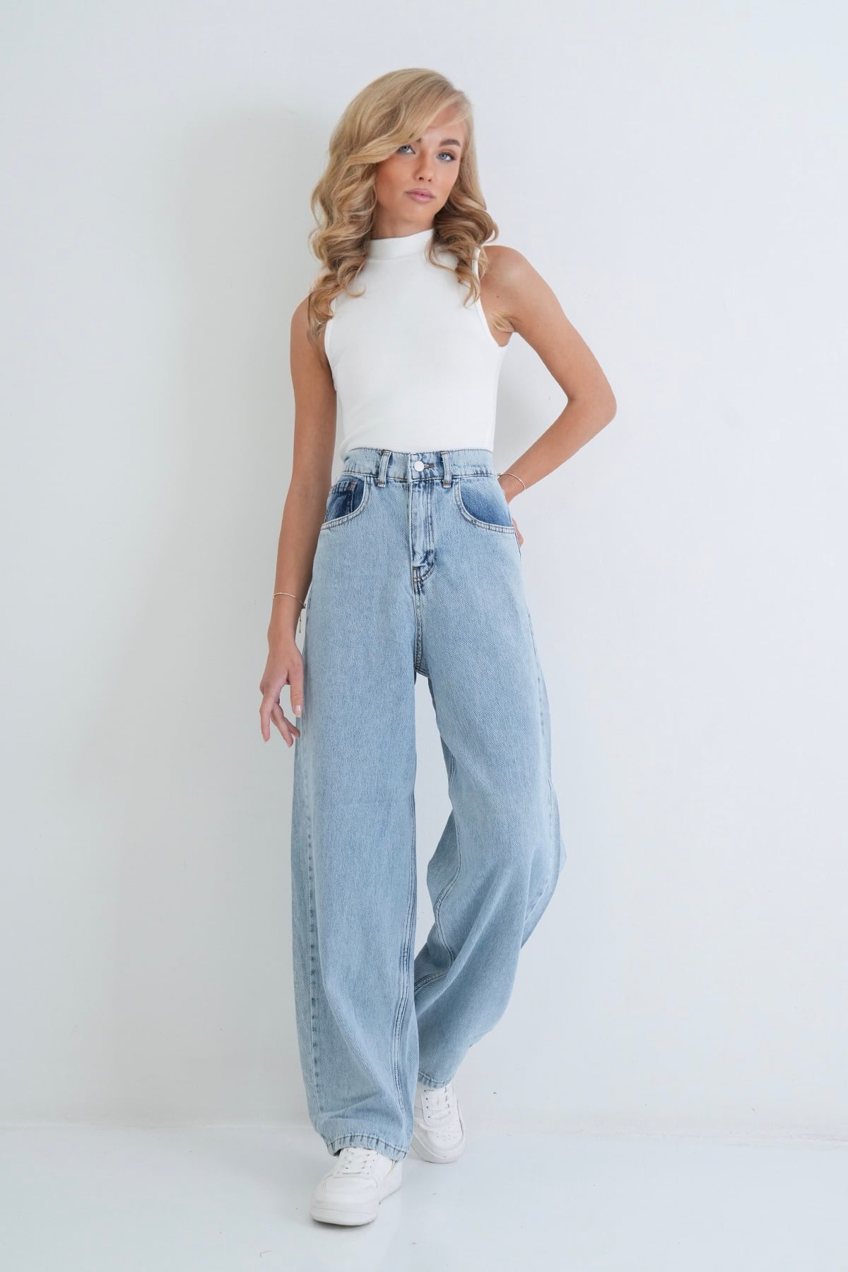 Kadın Mavi Dikiş Detaylı Yüksek Bel Jean Pantolon Alc-X15907