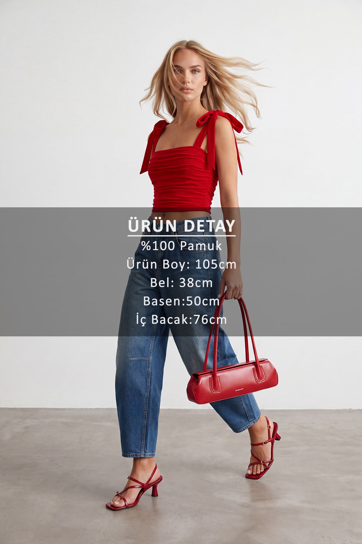 Kadın Mavi Yüksek Belli Taşlamalı Baggy Pantolon Alc-X15664