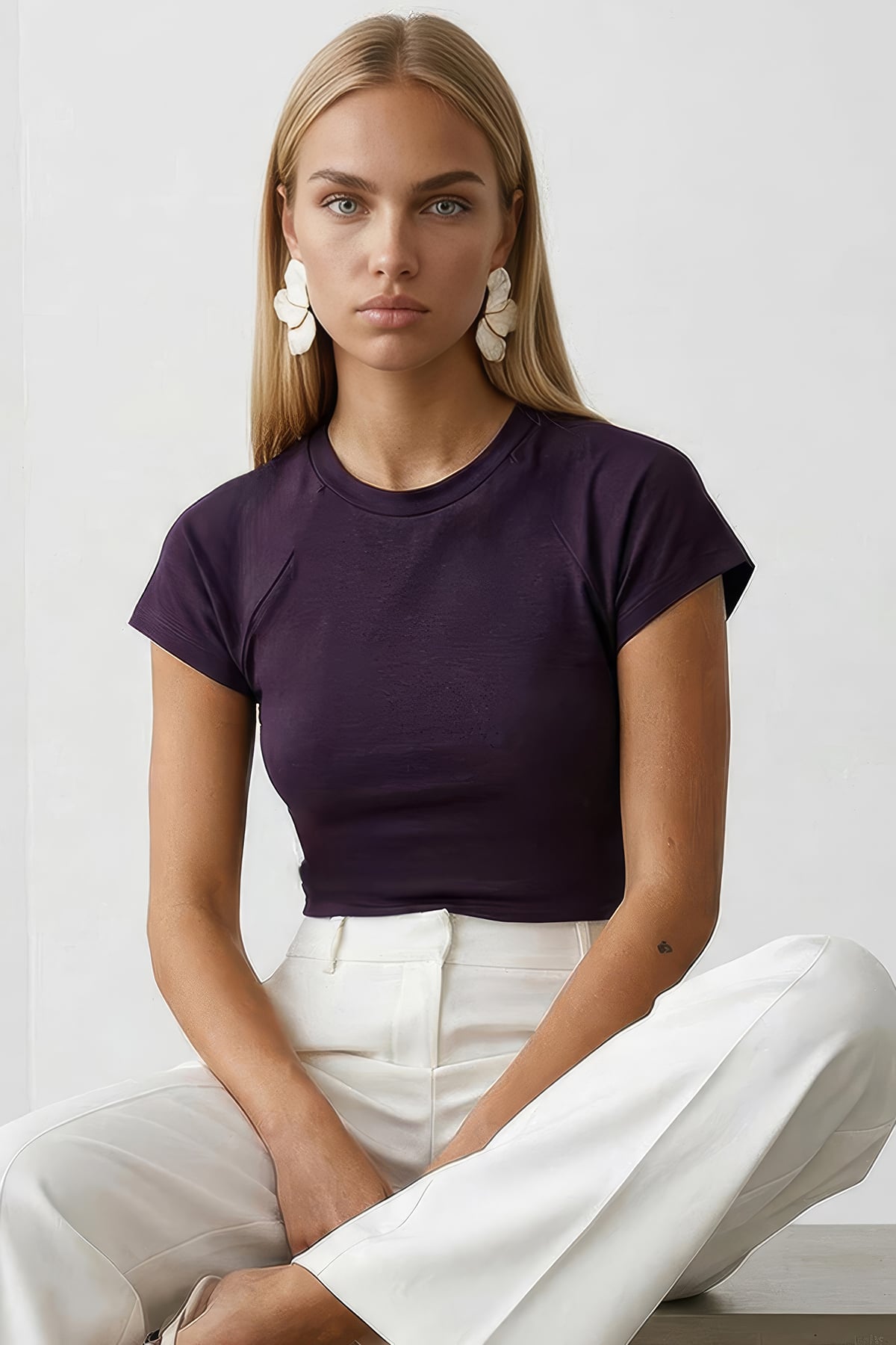 Kadın Mürdüm Bisiklet Yaka Reglan Kol Likralı Örme Bluz Alc-X15388