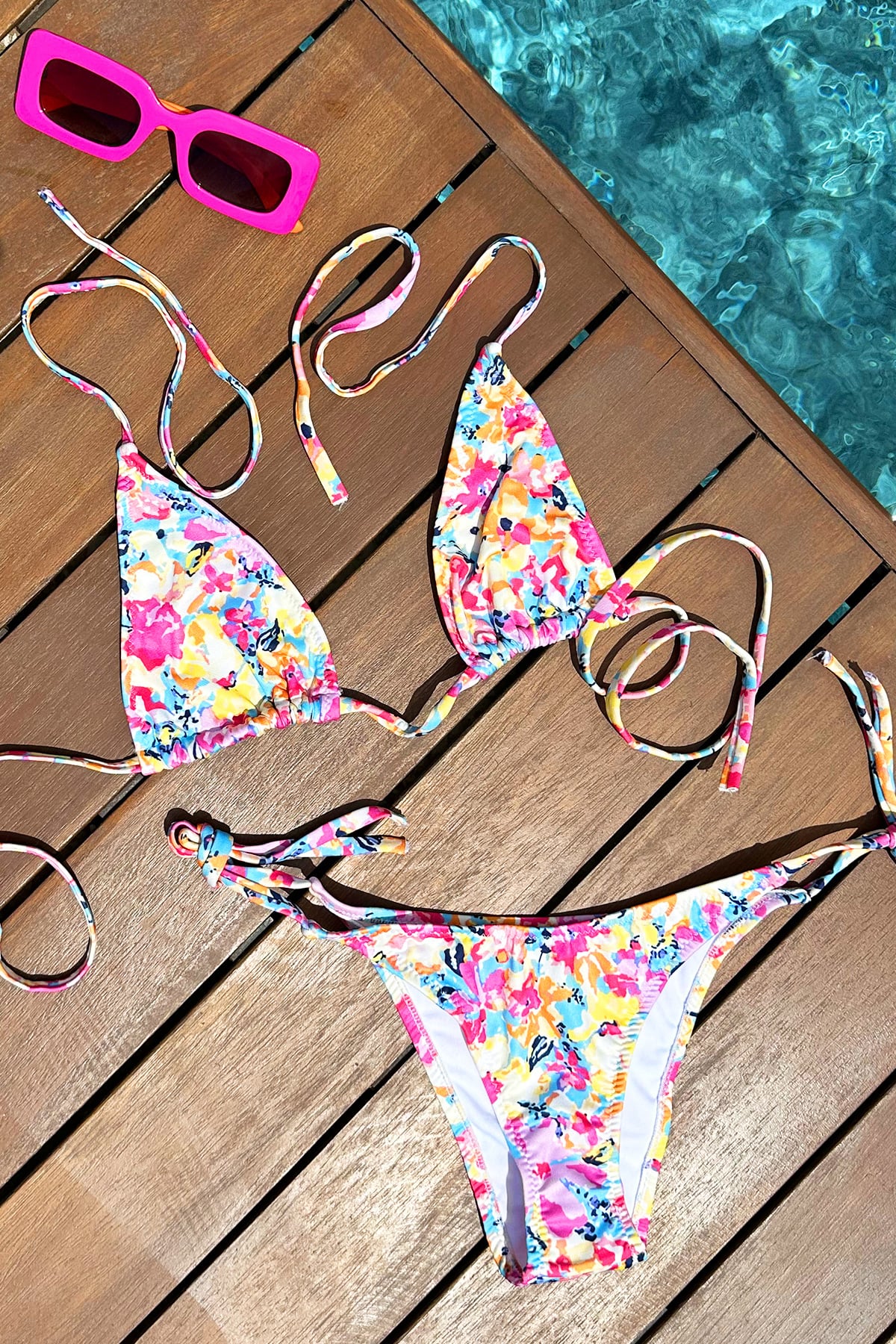 Kadın PEMBE Batik Desenli İpli Bikini PRM0909