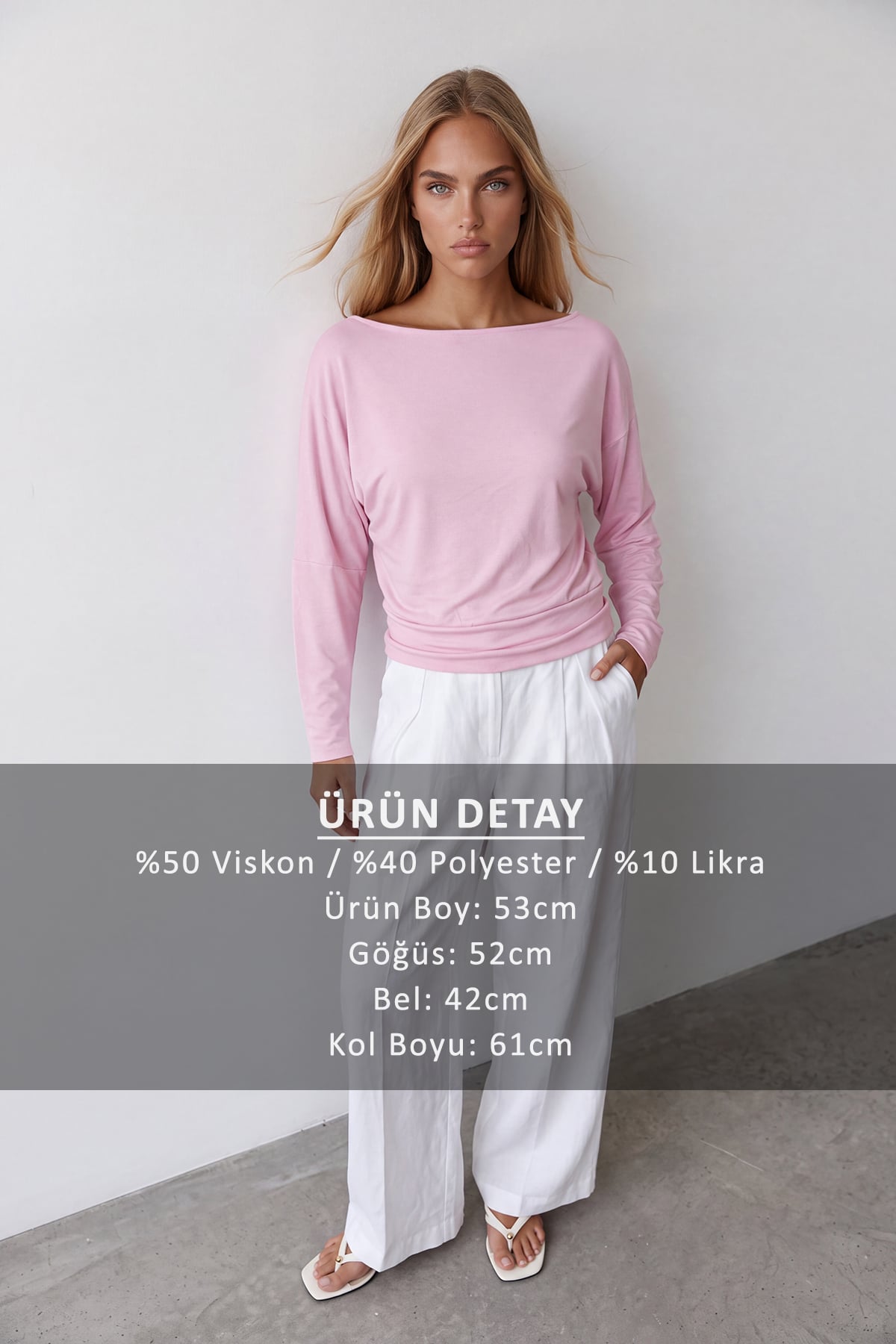 Kadın Pembe Kayık Yaka Uzun Kollu Bluz Alc-X15611