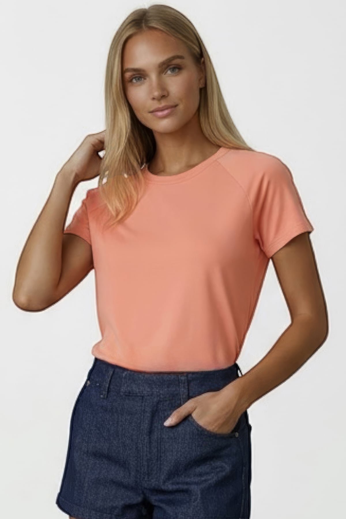 Kadın Pudra Bisiklet Yaka Reglan Kol Likralı Örme Bluz Alc-X15388