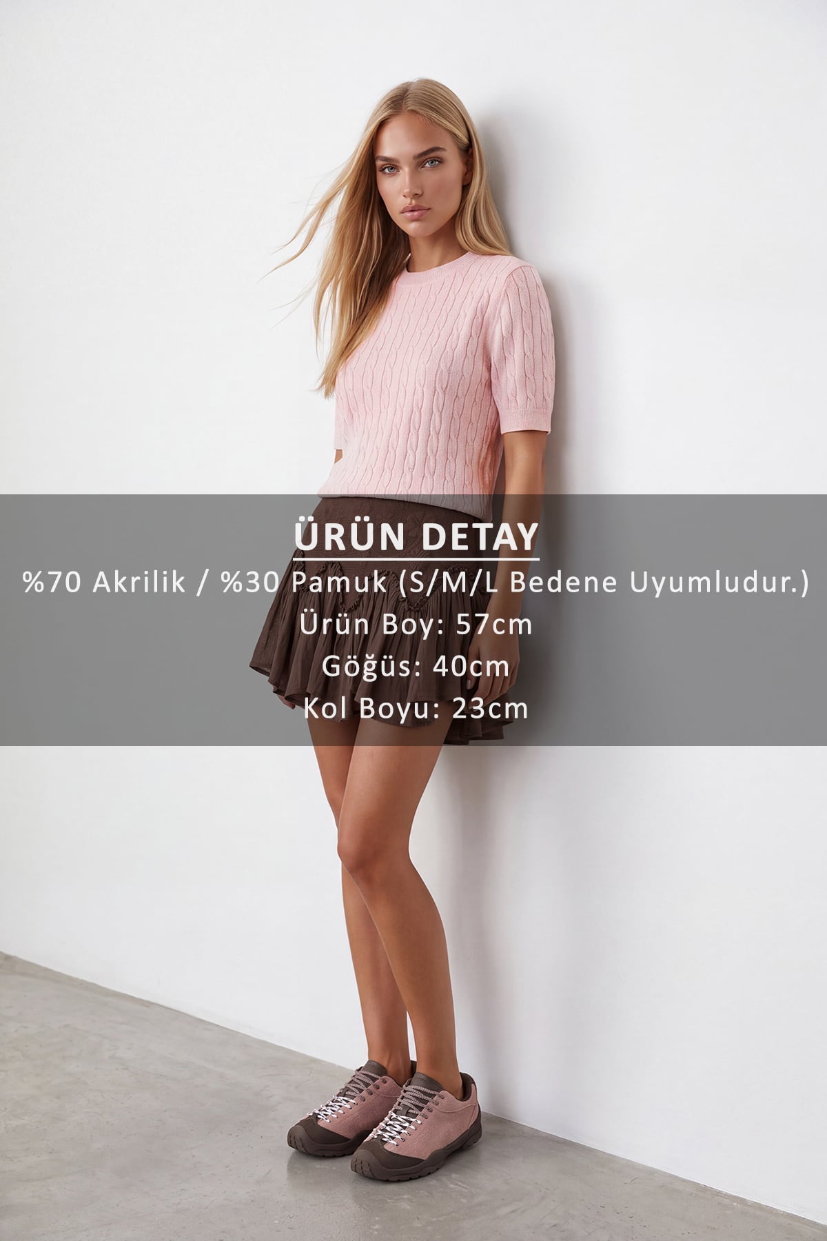Kadın Pudra Pembe Bisiklet Yaka Yumuşak Dokulu Kendinden Simli Triko Bluz Alc-X15768